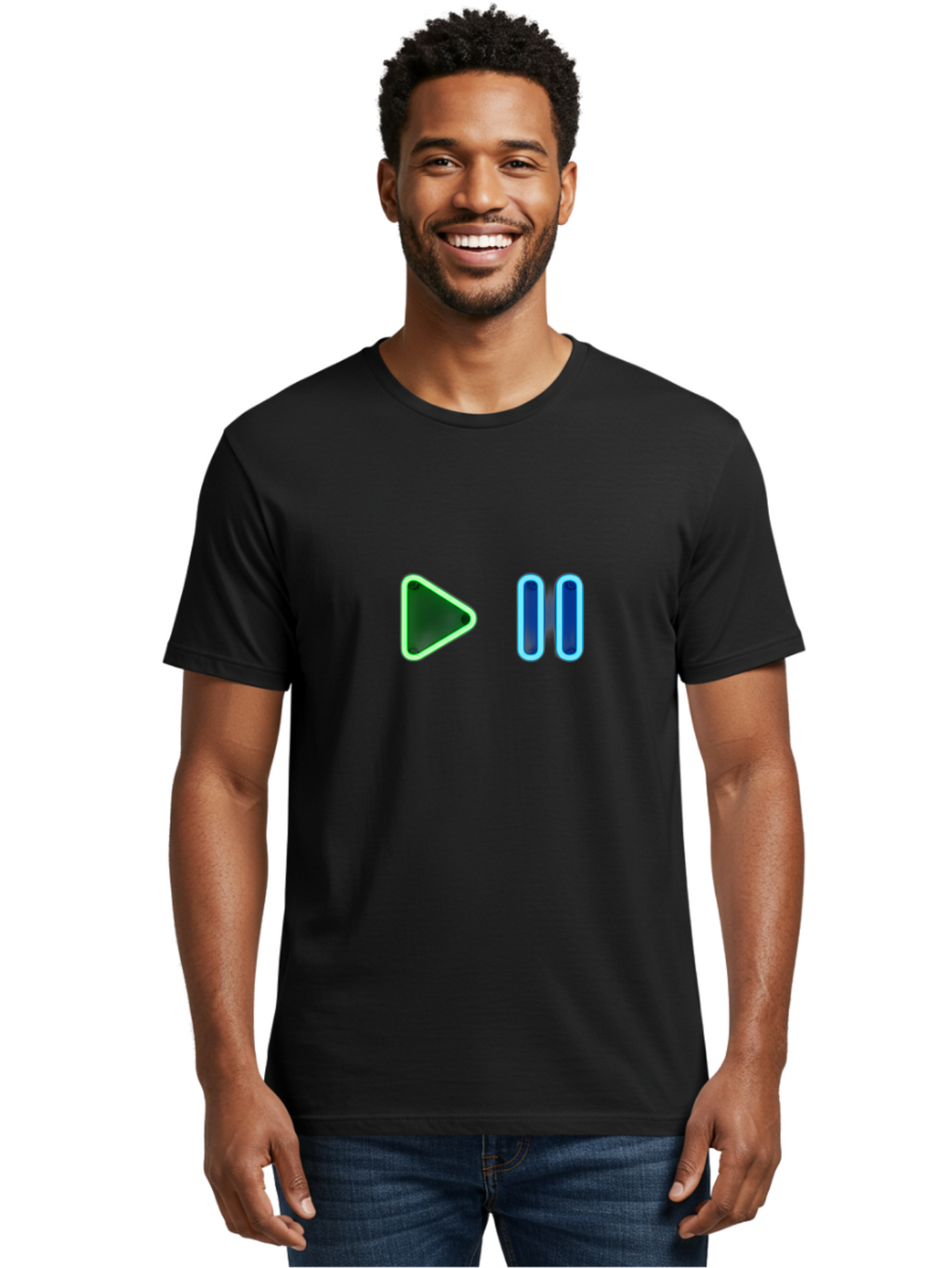 Play-Pause-Buttons Men'S Graphic Tee, 100% Cotton, Comfortable Casual Summer Wear, Machine Washable, Media Controls, Play Button, Pause Button, Video Player, Music Controls, Interface Elements, User Interface Bac333