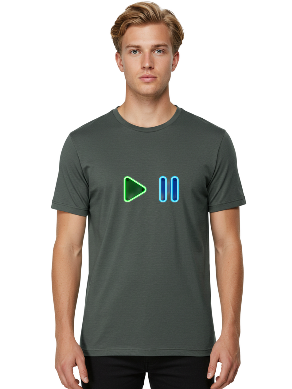 Play-Pause-Buttons Men'S Graphic Tee, 100% Cotton, Comfortable Casual Summer Wear, Machine Washable, Media Controls, Play Button, Pause Button, Video Player, Music Controls, Interface Elements, User Interface Bac333