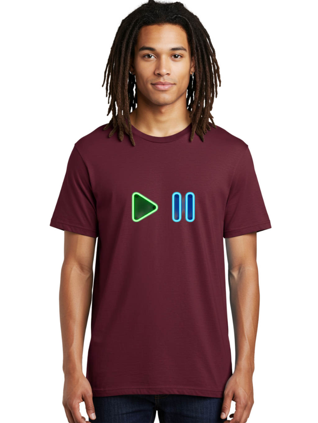 Play-Pause-Buttons Men'S Graphic Tee, 100% Cotton, Comfortable Casual Summer Wear, Machine Washable, Media Controls, Play Button, Pause Button, Video Player, Music Controls, Interface Elements, User Interface Bac333
