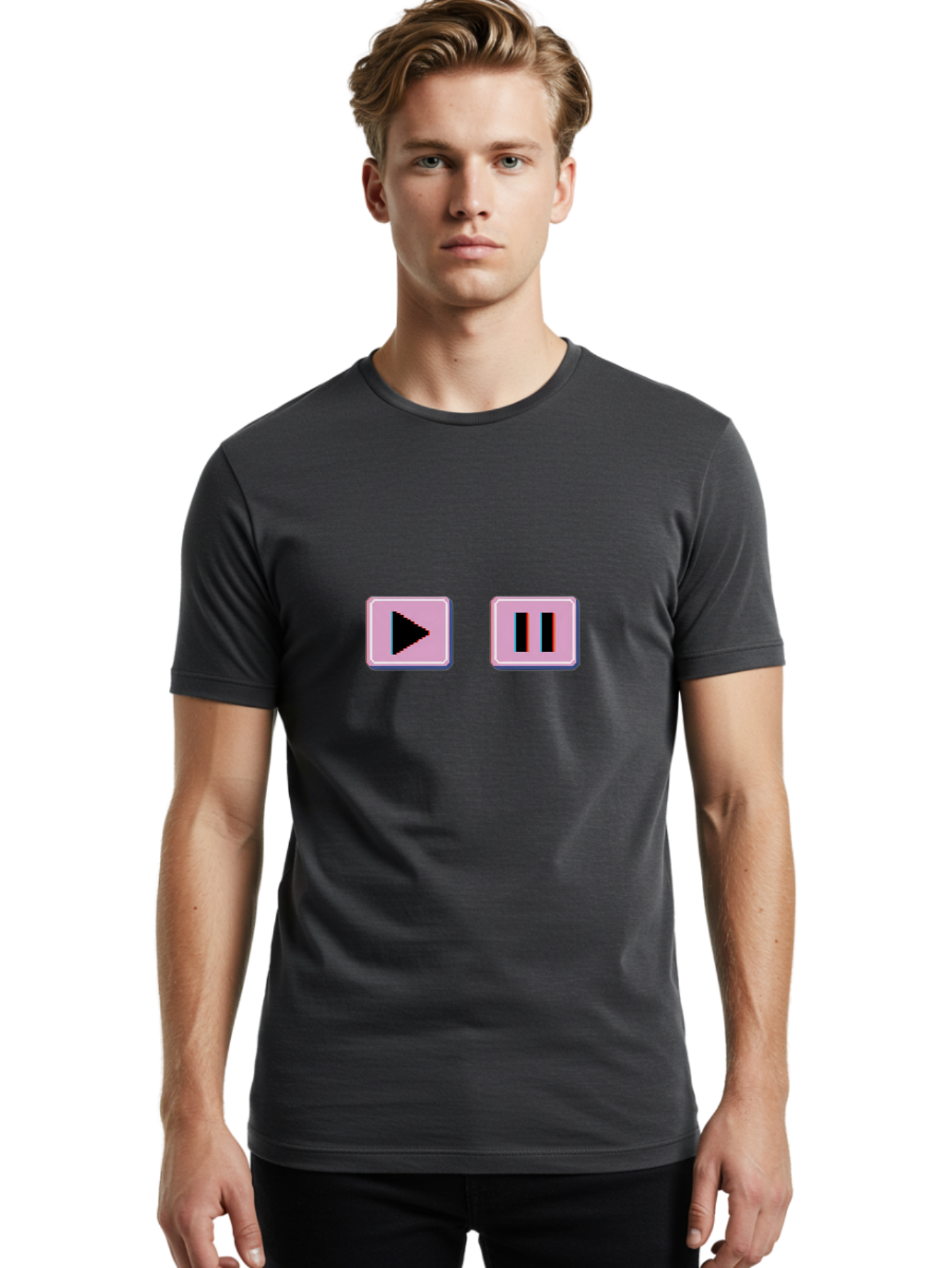 Play-Pause Men'S Graphic Tee, 100% Cotton, Comfortable Casual Summer Wear, Machine Washable, Play Button, Pause Button, Media Controls, Video Player, Music Controls, User Interface, Ui Elements, Digital Graphics Bac335