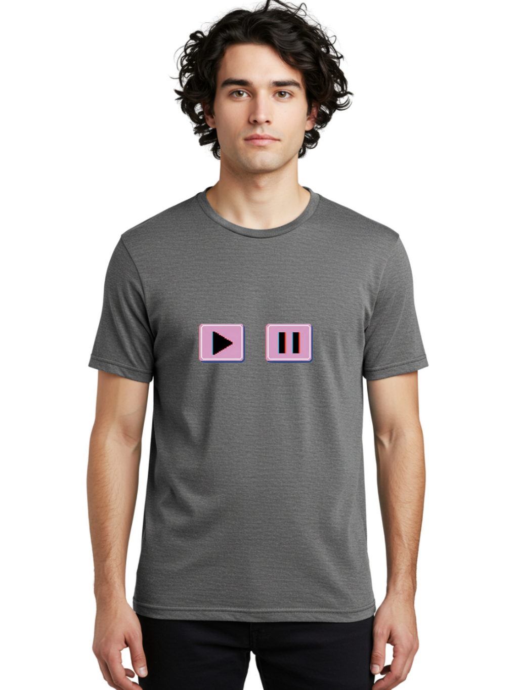 Play-Pause Men'S Graphic Tee, 100% Cotton, Comfortable Casual Summer Wear, Machine Washable, Play Button, Pause Button, Media Controls, Video Player, Music Controls, User Interface, Ui Elements, Digital Graphics Bac335