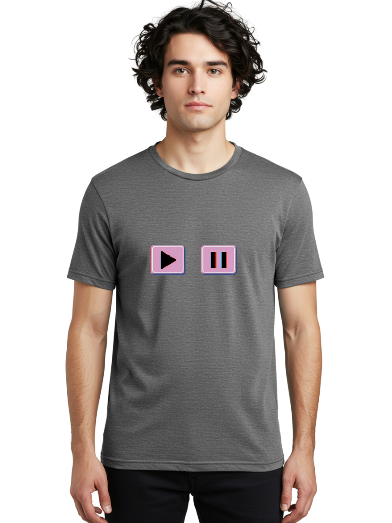 Play-Pause Men'S Graphic Tee, 100% Cotton, Comfortable Casual Summer Wear, Machine Washable, Play Button, Pause Button, Media Controls, Video Player, Music Controls, User Interface, Ui Elements, Digital Graphics Bac335