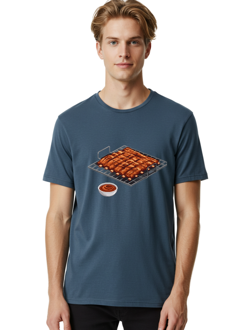 Pork-Ribs-On-Grill Men'S Graphic Tee, 100% Cotton, Comfortable Casual Summer Wear, Machine Washable, Barbecue Ribs, Grilled Pork, Barbecue Sauce, Bbq Ribs, Meat On The Grill, Delicious Food, Barbecue Style, Grilled Meat Bac340