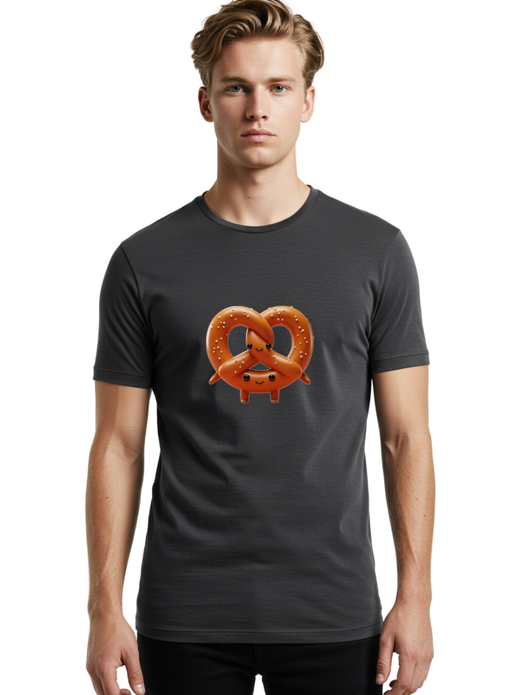 Pretzel-Friends Men'S Graphic Tee, 100% Cotton, Comfortable Casual Summer Wear, Machine Washable, Cute Cartoon Pretzels, Hugging Pretzel Friends, Salted Pretzels, Smiling Pretzels, Adorable Pretzel Characters, Pretzel Love, Baked Goods, Bac341