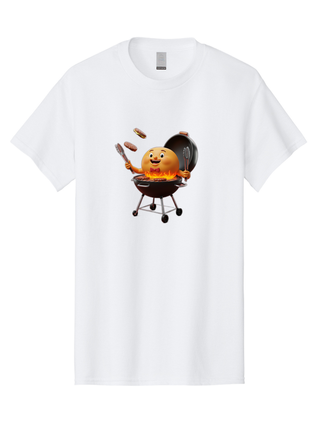 Pringles-Can-Grilling Men'S Graphic Tee, 100% Cotton, Comfortable Casual Summer Wear, Machine Washable, Cartoon Egg Grilling Burgers, Barbecue Scene, Happy Egg Character, Grilling Utensils, Tongs And Spatula, Cooking On Grill, Bac342
