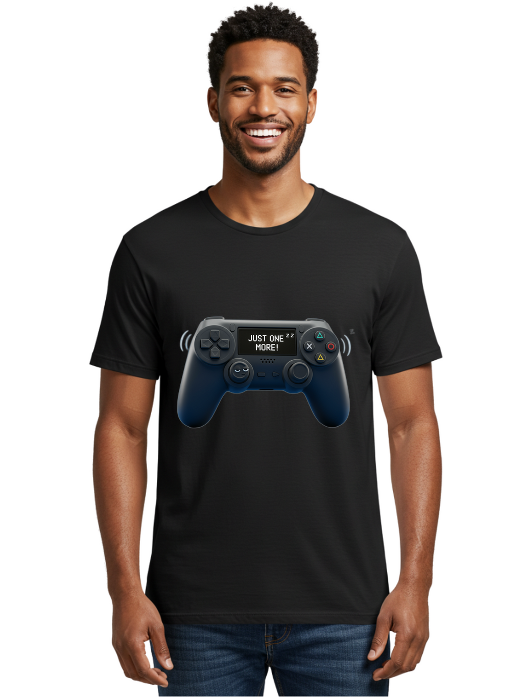 Ps4-Controller Men'S Graphic Tee, 100% Cotton, Comfortable Casual Summer Wear, Machine Washable, Game Controller, Gaming, Video Games, Ps4 Controller, Joystick, Gamepad, Gaming Addiction, Gaming Habit, Just One More, Sleep Deprivation, Bac343