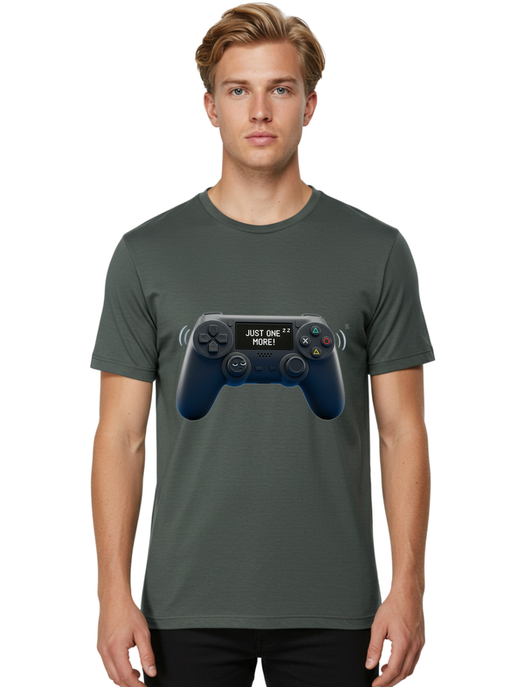 Ps4-Controller Men'S Graphic Tee, 100% Cotton, Comfortable Casual Summer Wear, Machine Washable, Game Controller, Gaming, Video Games, Ps4 Controller, Joystick, Gamepad, Gaming Addiction, Gaming Habit, Just One More, Sleep Deprivation, Bac343