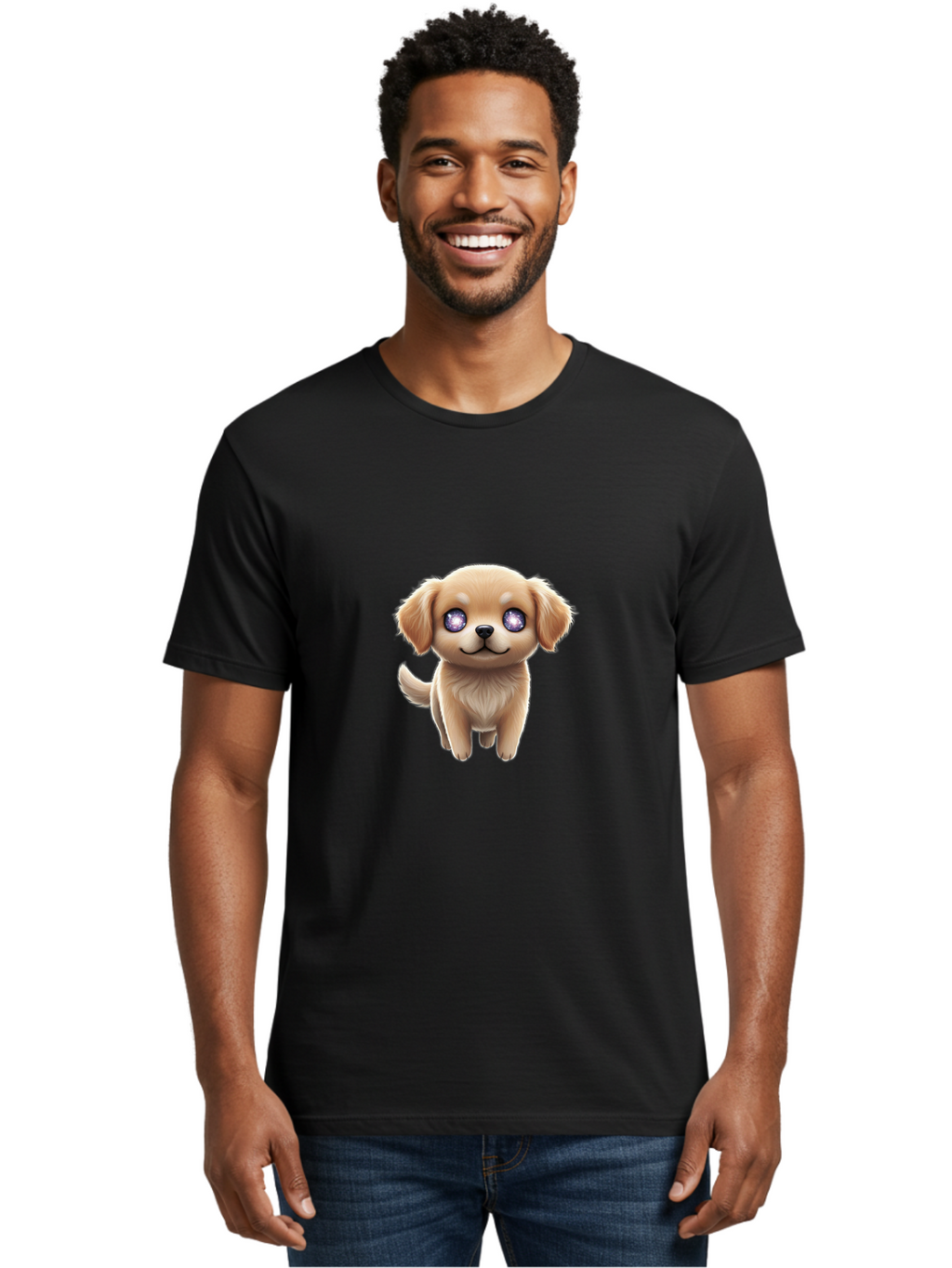 Puppy-1 Men'S Graphic Tee, 100% Cotton, Comfortable Casual Summer Wear, Machine Washable, Adorable Puppy, Cartoon Dog, Playful Animal, Fluffy Puppy, Sparkly Eyes, Happy Face, Furry Friend, Loyal Companion, Cute Canine, Digital Art Bac345