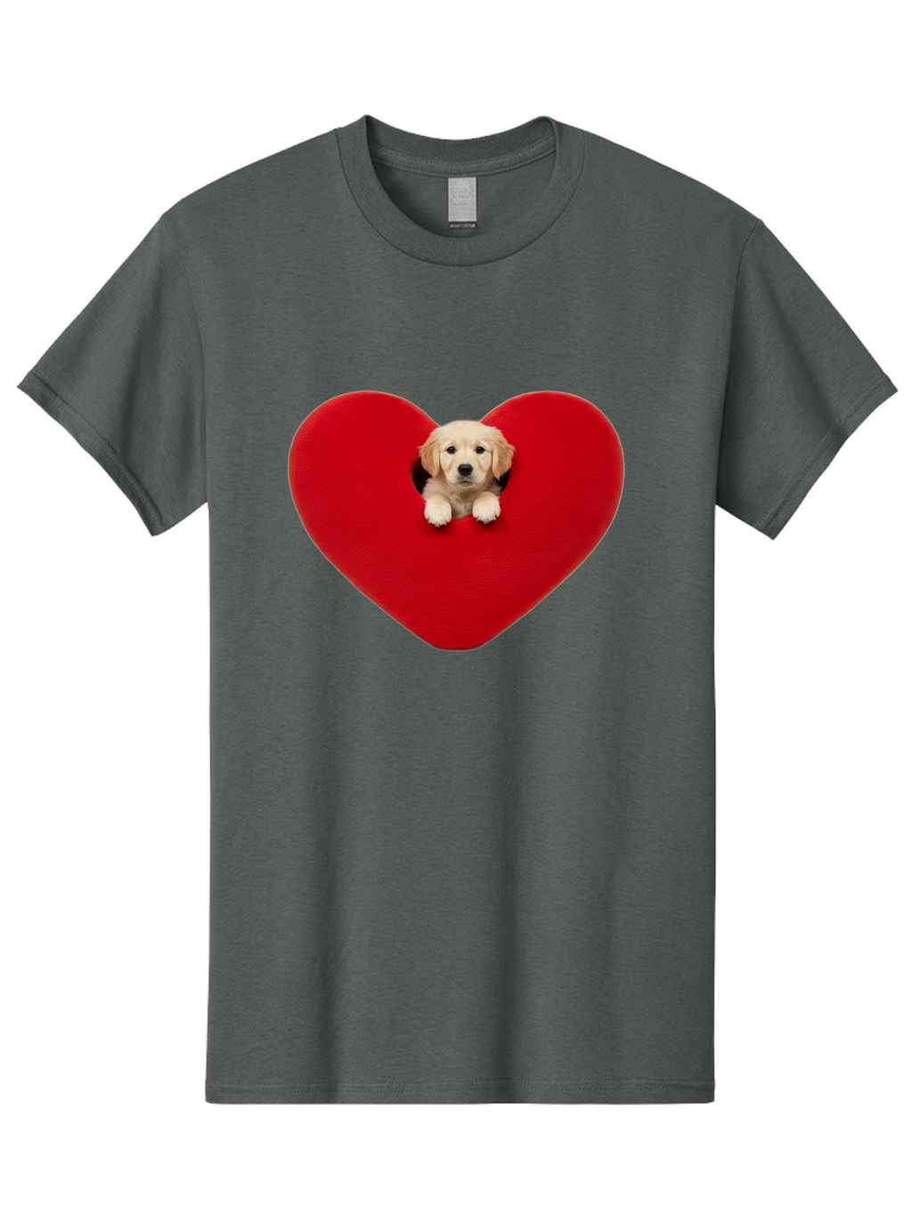 Puppy-In-Heart Men'S Graphic Tee, 100% Cotton, Comfortable Casual Summer Wear, Machine Washable, Adorable Puppy, Golden Retriever, Cute Dog, Heart Shape, Love Symbol, Heartwarming Scene, Playful Pup, Furry Friend, Heart Cutout Bac348