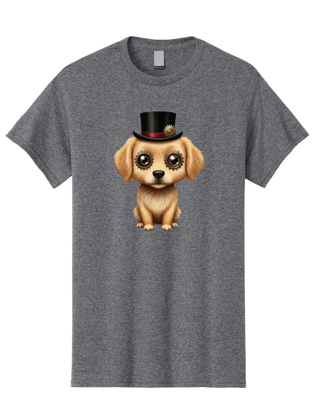 Puppy-In-Top-Hat Men'S Graphic Tee, 100% Cotton, Comfortable Casual Summer Wear, Machine Washable, Steampunk Dog, Puppy With Hat, Gear Eyes, Vintage Style, Unique Accessories, Fantasy Animal, Imaginative Design, Steampunk Art, Bac350