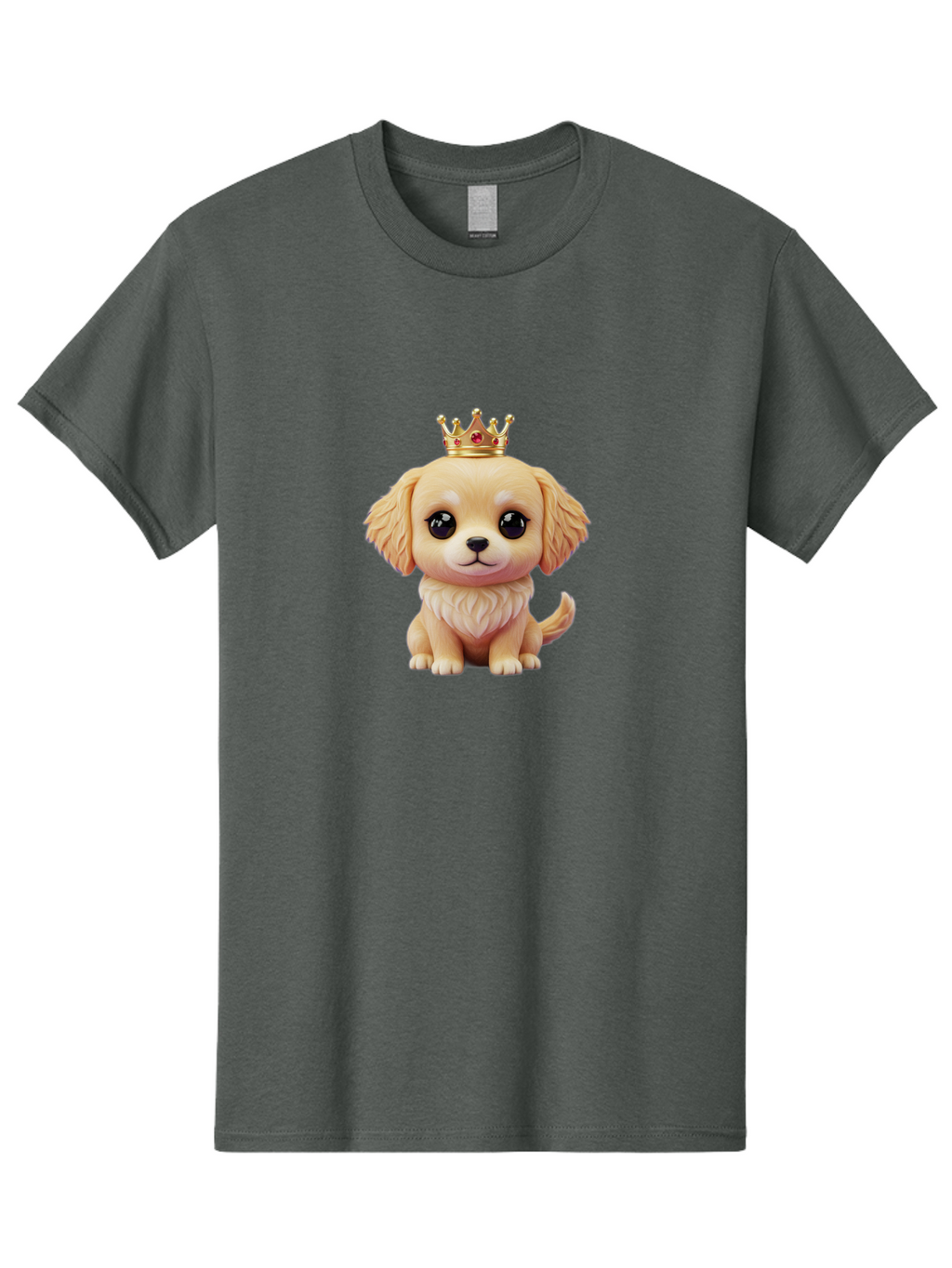 Puppy-With-Crown Men'S Graphic Tee, 100% Cotton, Comfortable Casual Summer Wear, Machine Washable, Cute Puppy, Golden Crown, Royal Treatment, Adorable Dog, Cartoon Style, Playful Expression, Fluffy Fur, Kawaii Culture, Dog Lover, Royalty, Bac352