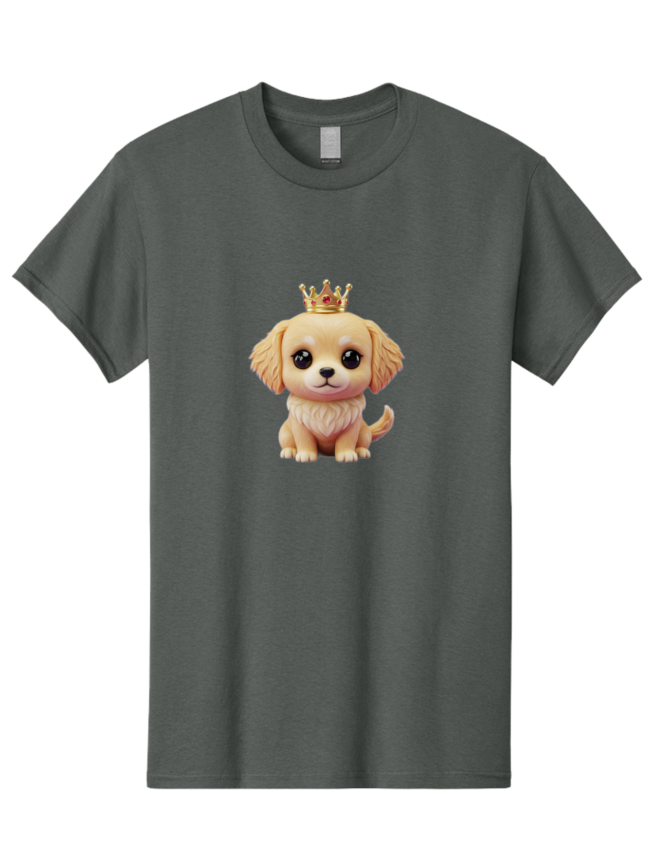 Puppy-With-Crown Men'S Graphic Tee, 100% Cotton, Comfortable Casual Summer Wear, Machine Washable, Cute Puppy, Golden Crown, Royal Treatment, Adorable Dog, Cartoon Style, Playful Expression, Fluffy Fur, Kawaii Culture, Dog Lover, Royalty, Bac352