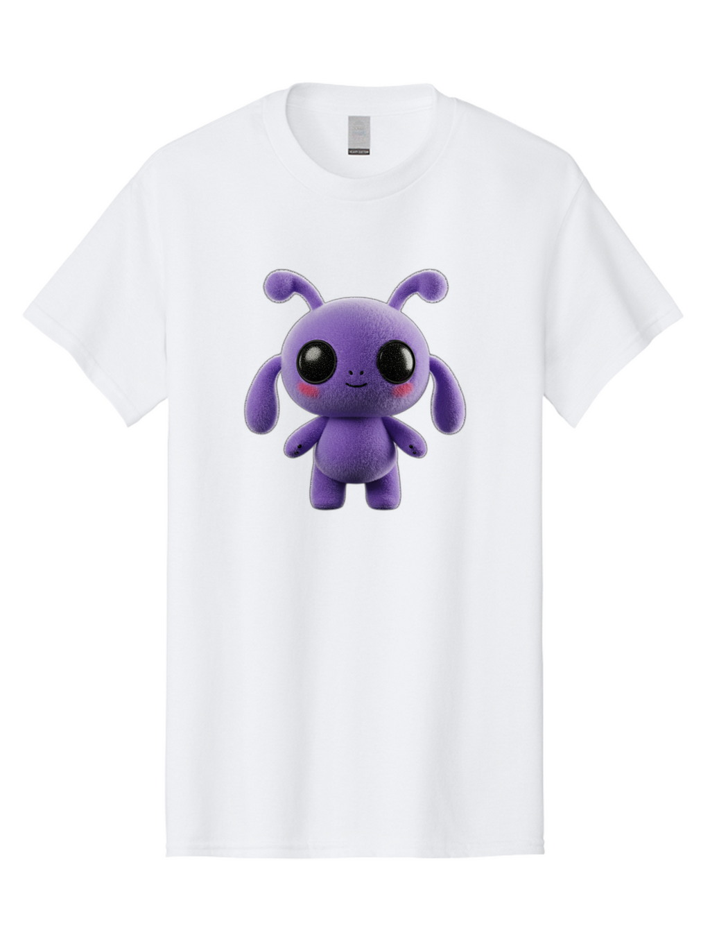 Purple-Alien Men'S Graphic Tee, 100% Cotton, Comfortable Casual Summer Wear, Machine Washable, Cute Alien Character, Soft Plush Toy, Purple Creature, Big Black Eyes, Smiling Face, Fluffy Texture, Whimsical Design, Adorable Illustration, Bac355