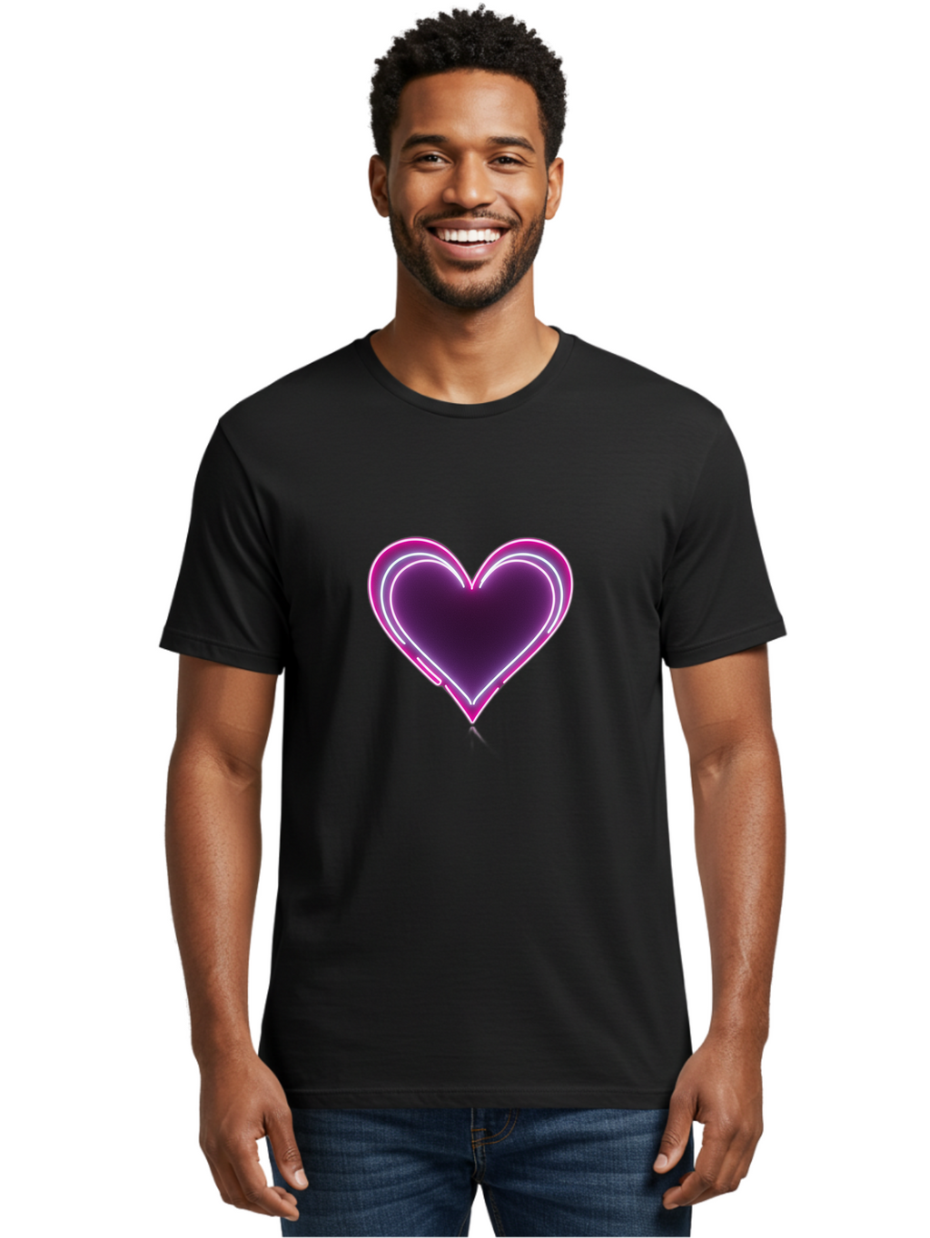 Purple-Heart-Balloon Men'S Graphic Tee, 100% Cotton, Comfortable Casual Summer Wear, Machine Washable, Heart-Shaped Balloon, Purple Balloon, Heart Design, Glowing Heart, Neon Heart, Festive Decoration, Party Decoration, Love Symbol, Bac358