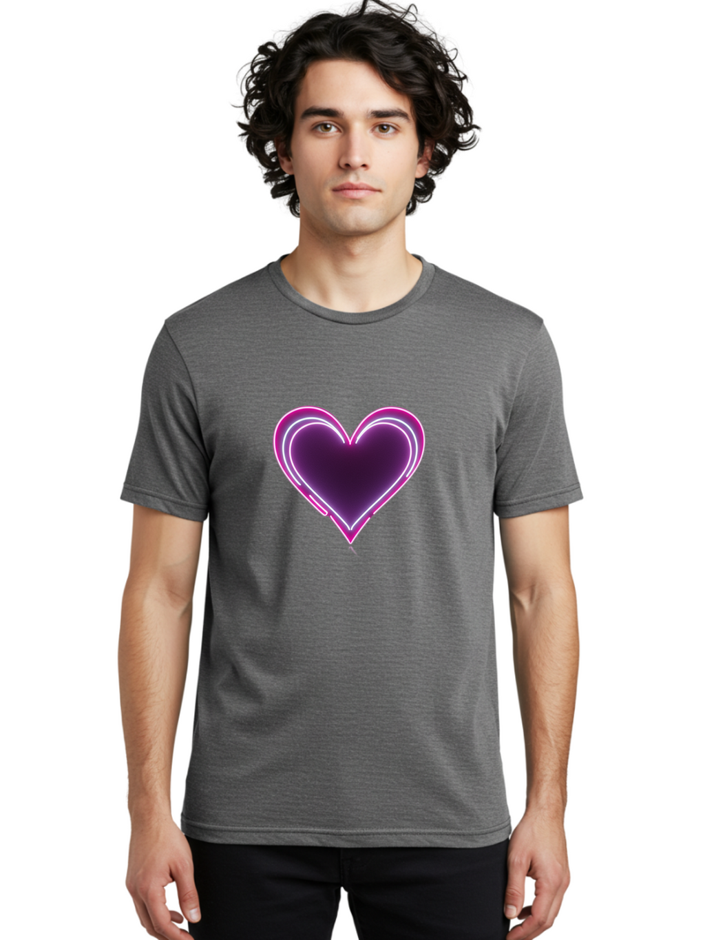 Purple-Heart-Balloon Men'S Graphic Tee, 100% Cotton, Comfortable Casual Summer Wear, Machine Washable, Heart-Shaped Balloon, Purple Balloon, Heart Design, Glowing Heart, Neon Heart, Festive Decoration, Party Decoration, Love Symbol, Bac358