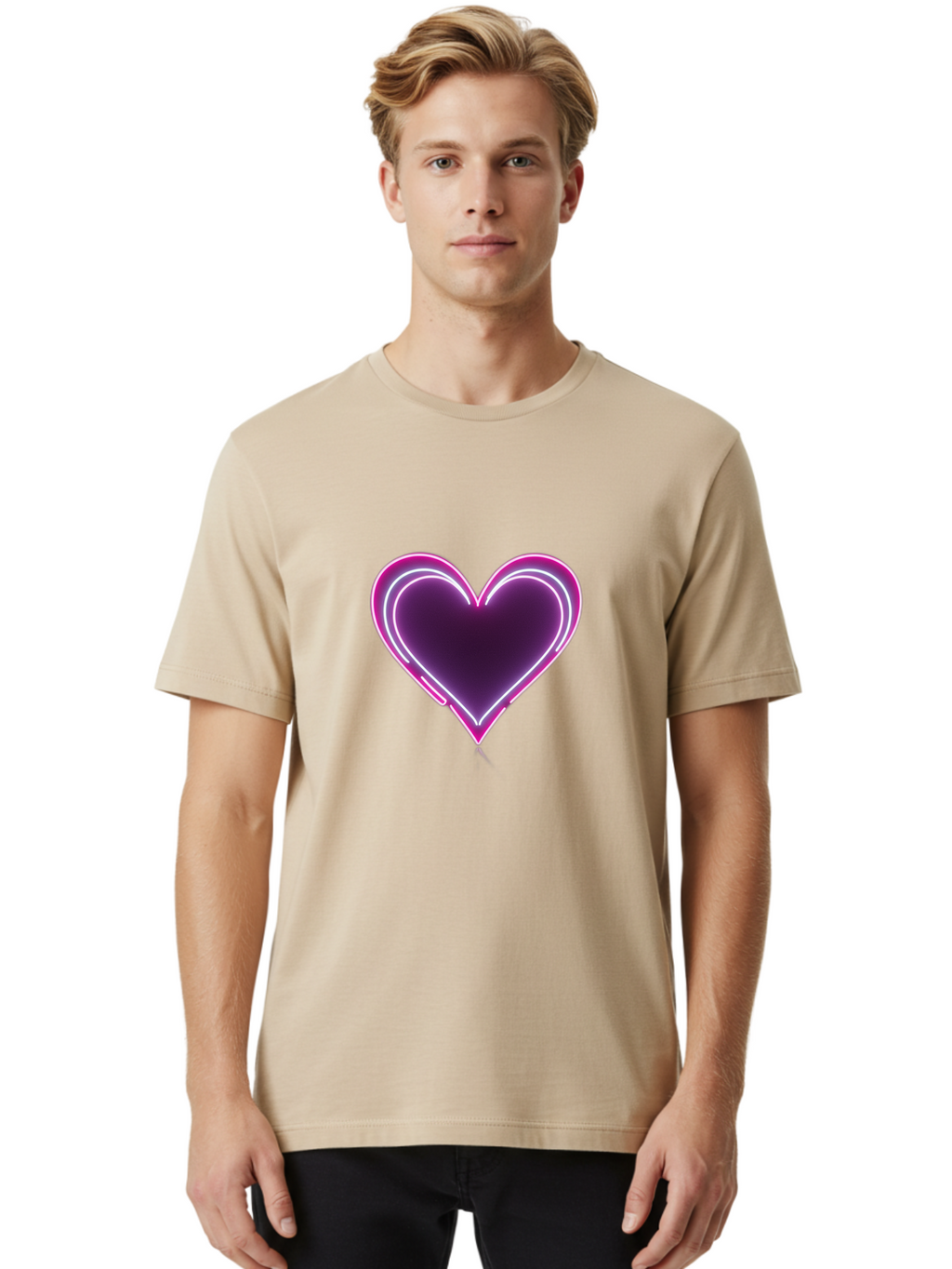 Purple-Heart-Balloon Men'S Graphic Tee, 100% Cotton, Comfortable Casual Summer Wear, Machine Washable, Heart-Shaped Balloon, Purple Balloon, Heart Design, Glowing Heart, Neon Heart, Festive Decoration, Party Decoration, Love Symbol, Bac358