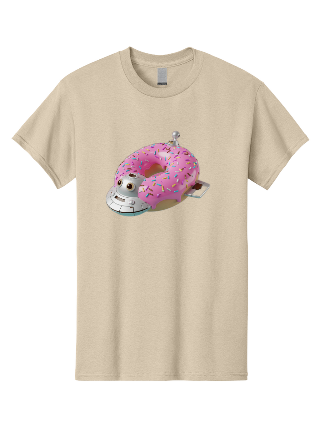R2D2-Donut Men'S Graphic Tee, 100% Cotton, Comfortable Casual Summer Wear, Machine Washable, Pink Frosted Donut, Rainbow Sprinkles, R2D2 Robot, Star Wars Character, Sweet Treats, Whimsical Design, Playful Illustration, Colorful Dessert, Bac359