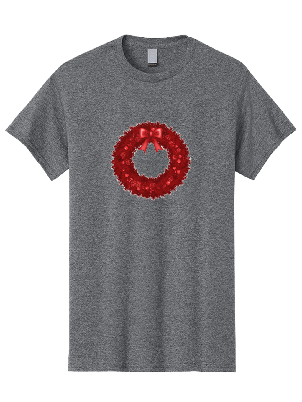 Red-Christmas-Wreath Men'S Graphic Tee, 100% Cotton, Comfortable Casual Summer Wear, Machine Washable, Christmas Wreath, Red Decorations, Festive Holiday Decor, Tinsel And Ornaments, Red Ribbon Bow, Pinecones, Seasonal Celebration, Bac362