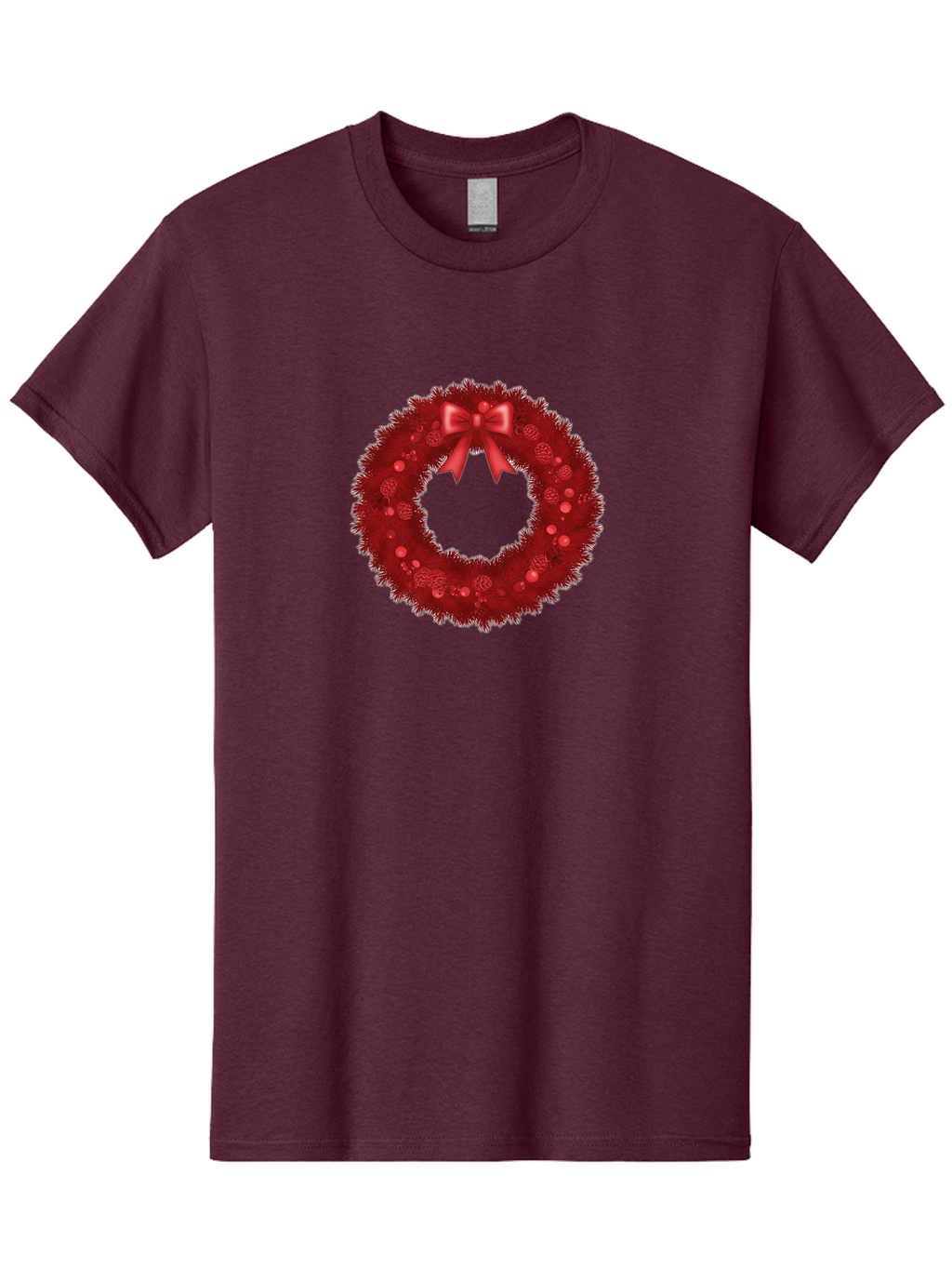 Red-Christmas-Wreath Men'S Graphic Tee, 100% Cotton, Comfortable Casual Summer Wear, Machine Washable, Christmas Wreath, Red Decorations, Festive Holiday Decor, Tinsel And Ornaments, Red Ribbon Bow, Pinecones, Seasonal Celebration, Bac362