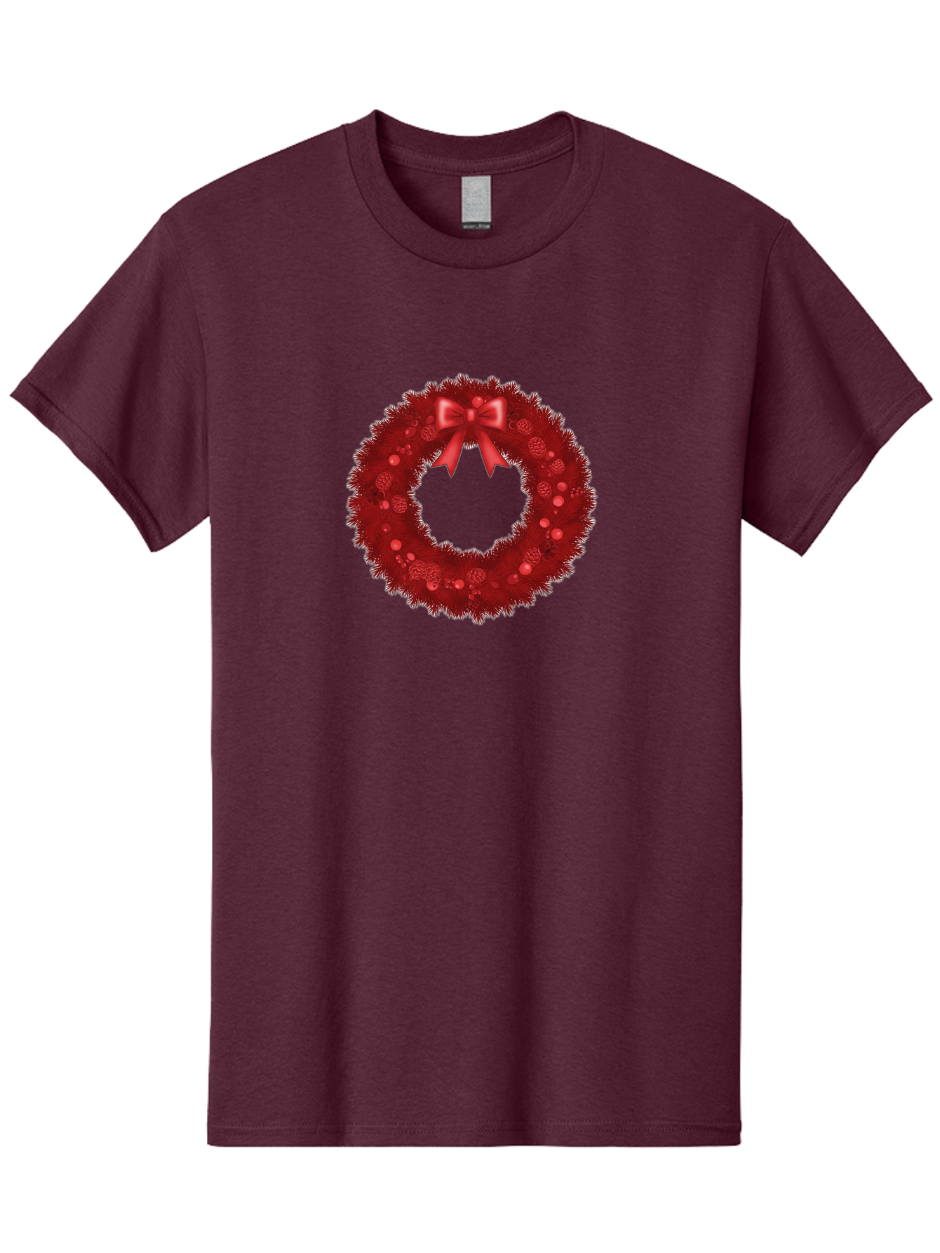Red-Christmas-Wreath Men'S Graphic Tee, 100% Cotton, Comfortable Casual Summer Wear, Machine Washable, Christmas Wreath, Red Decorations, Festive Holiday Decor, Tinsel And Ornaments, Red Ribbon Bow, Pinecones, Seasonal Celebration, Bac362