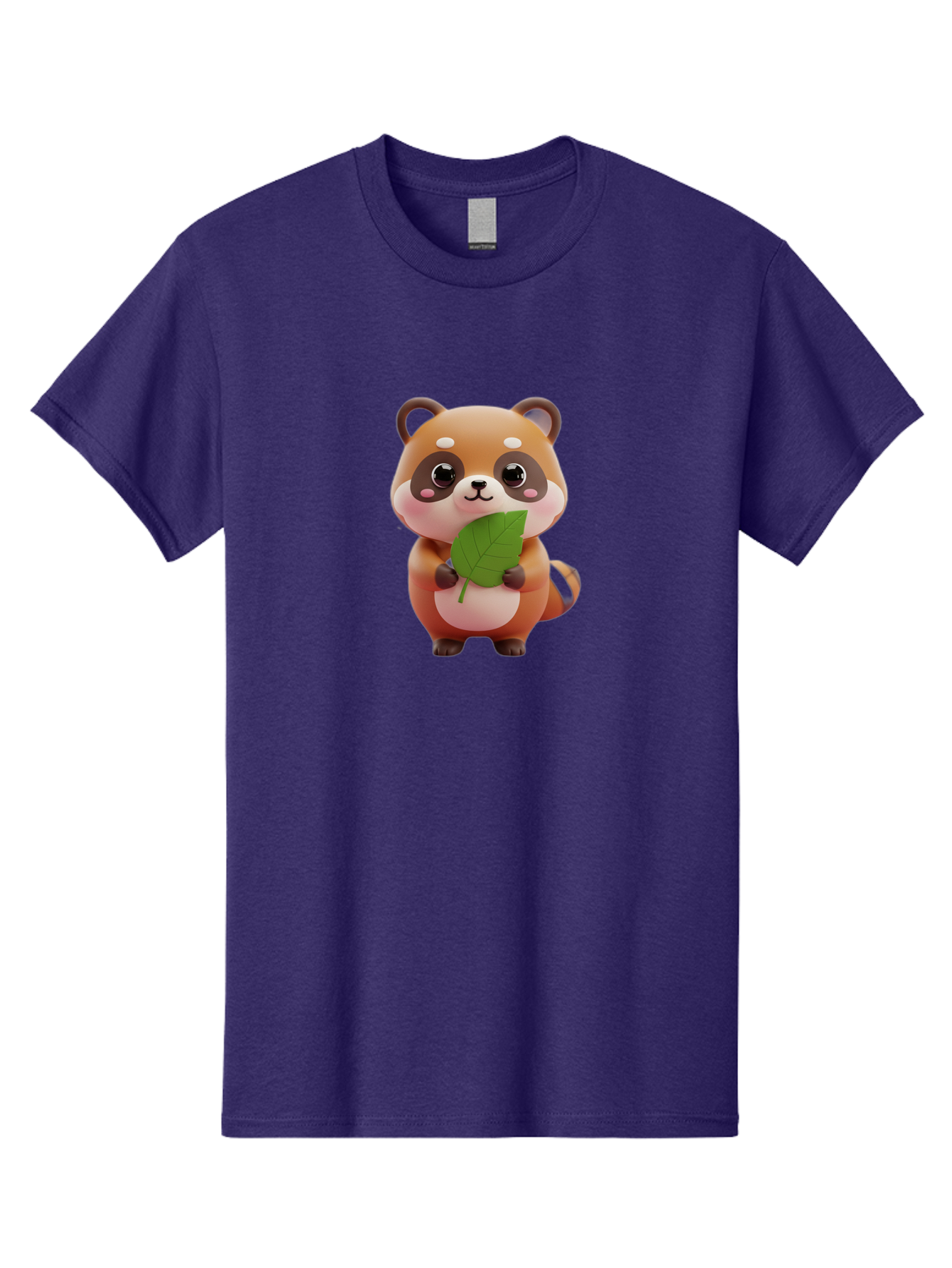 Red-Panda Men'S Graphic Tee, 100% Cotton, Comfortable Casual Summer Wear, Machine Washable, Cute Cartoon Red Panda, Kawaii Animal, Adorable Creature, Holding A Leaf, Cartoon Character, Red Panda Illustration, Kawaii Art, Digital Illustration, Bac364