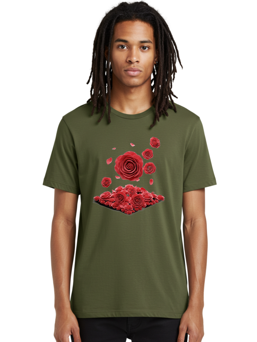 Red-Roses-1 Men'S Graphic Tee, 100% Cotton, Comfortable Casual Summer Wear, Machine Washable, Red Roses, Falling Flowers, Floral Arrangement, Rose Petals, Romantic Gesture, Love Symbol, Beautiful Blooms, Flower Power Bac365