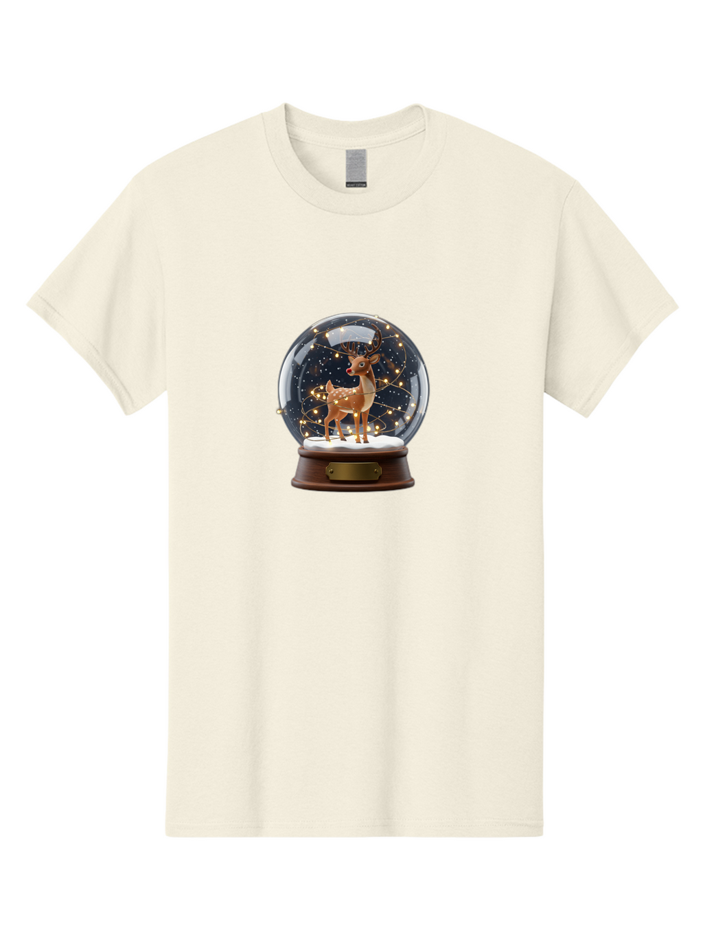 Reindeer-Snow-Globe Men'S Graphic Tee, 100% Cotton, Comfortable Casual Summer Wear, Machine Washable, Snow Globe With Reindeer And Fawn, Festive Holiday Decor, Magical Winter Scene, Glowing String Lights, Christmas Decoration, Bac368