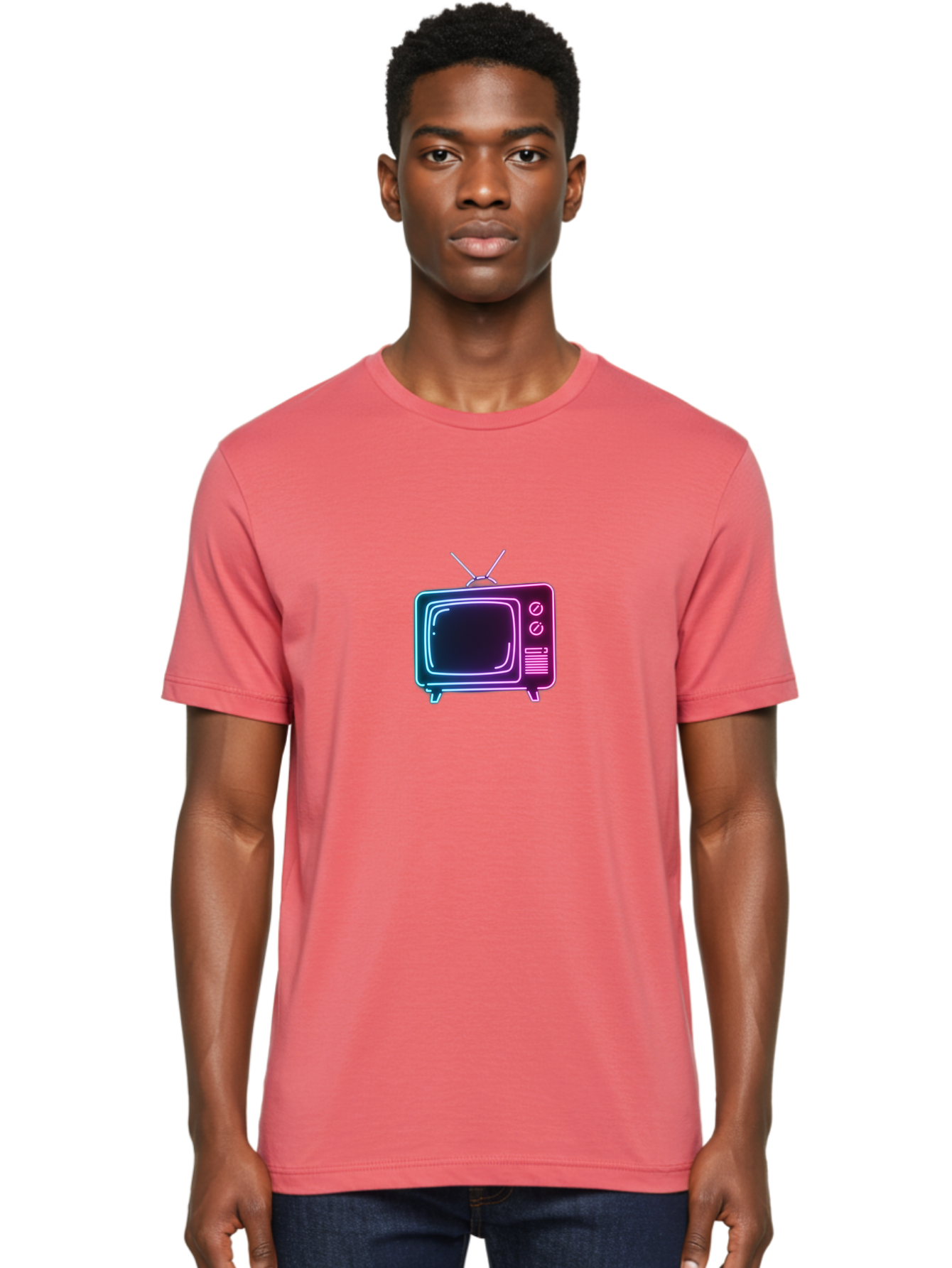 Retro-Television Men'S Graphic Tee, 100% Cotton, Comfortable Casual Summer Wear, Machine Washable, Retro Television, Vintage Tv, Neon Lights, Old-Fashioned Technology, Nostalgic Electronics, Retrofuturistic Design, Glowing Accents, Bac371