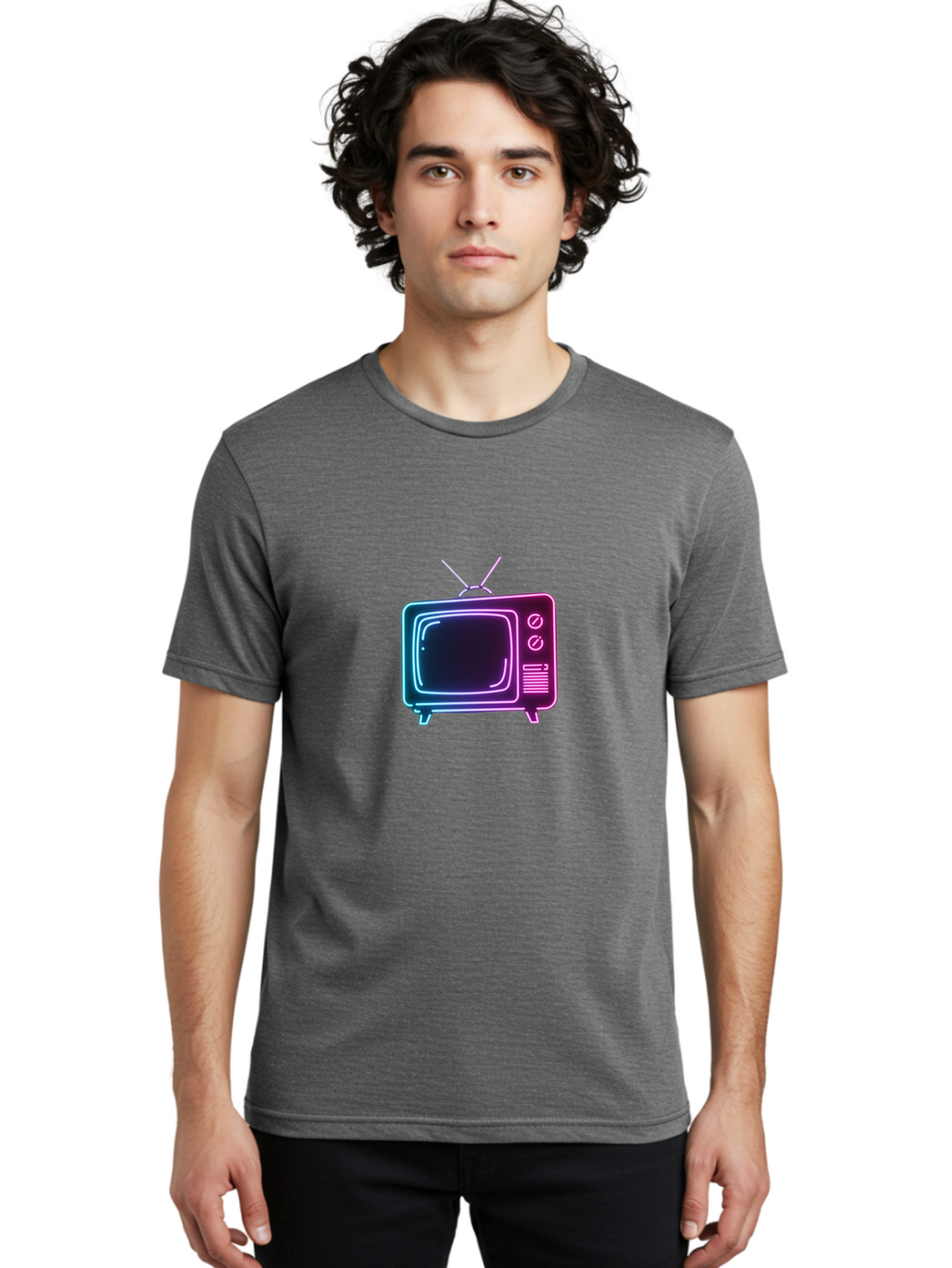Retro-Television Men'S Graphic Tee, 100% Cotton, Comfortable Casual Summer Wear, Machine Washable, Retro Television, Vintage Tv, Neon Lights, Old-Fashioned Technology, Nostalgic Electronics, Retrofuturistic Design, Glowing Accents, Bac371
