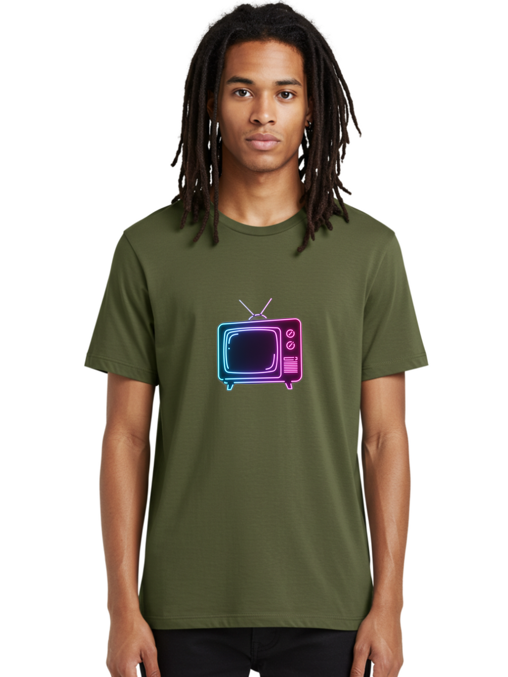 Retro-Television Men'S Graphic Tee, 100% Cotton, Comfortable Casual Summer Wear, Machine Washable, Retro Television, Vintage Tv, Neon Lights, Old-Fashioned Technology, Nostalgic Electronics, Retrofuturistic Design, Glowing Accents, Bac371