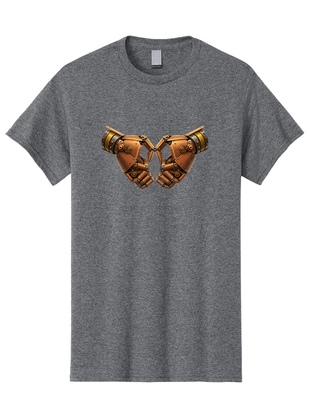 Robot-Hands Men'S Graphic Tee, 100% Cotton, Comfortable Casual Summer Wear, Machine Washable, Robotic Hands, Steampunk Design, Mechanical Fingers, Gear Details, Bronze Finish, Industrial Look, Futuristic, Robotic Love Bac374