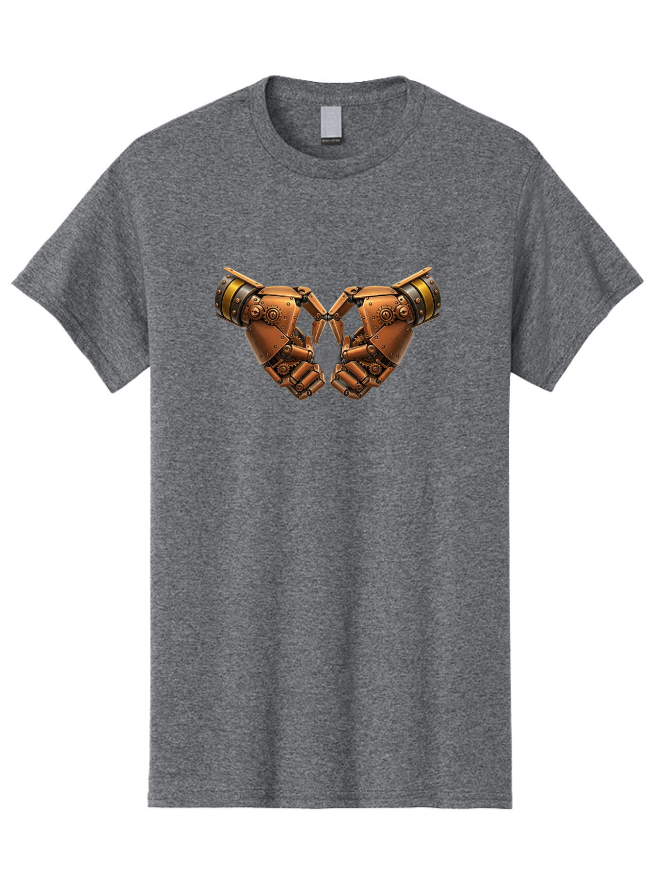 Robot-Hands Men'S Graphic Tee, 100% Cotton, Comfortable Casual Summer Wear, Machine Washable, Robotic Hands, Steampunk Design, Mechanical Fingers, Gear Details, Bronze Finish, Industrial Look, Futuristic, Robotic Love Bac374