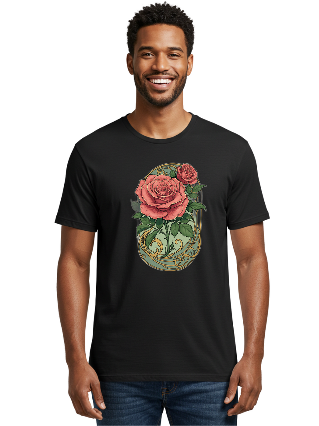 Roses-In-Vase Men'S Graphic Tee, 100% Cotton, Comfortable Casual Summer Wear, Machine Washable, Faberge Egg, Roses, Floral Arrangement, Ornate Design, Vintage Style, Decorative Art, Elegant Flowers, Luxury Decor, Beautiful Roses Bac380