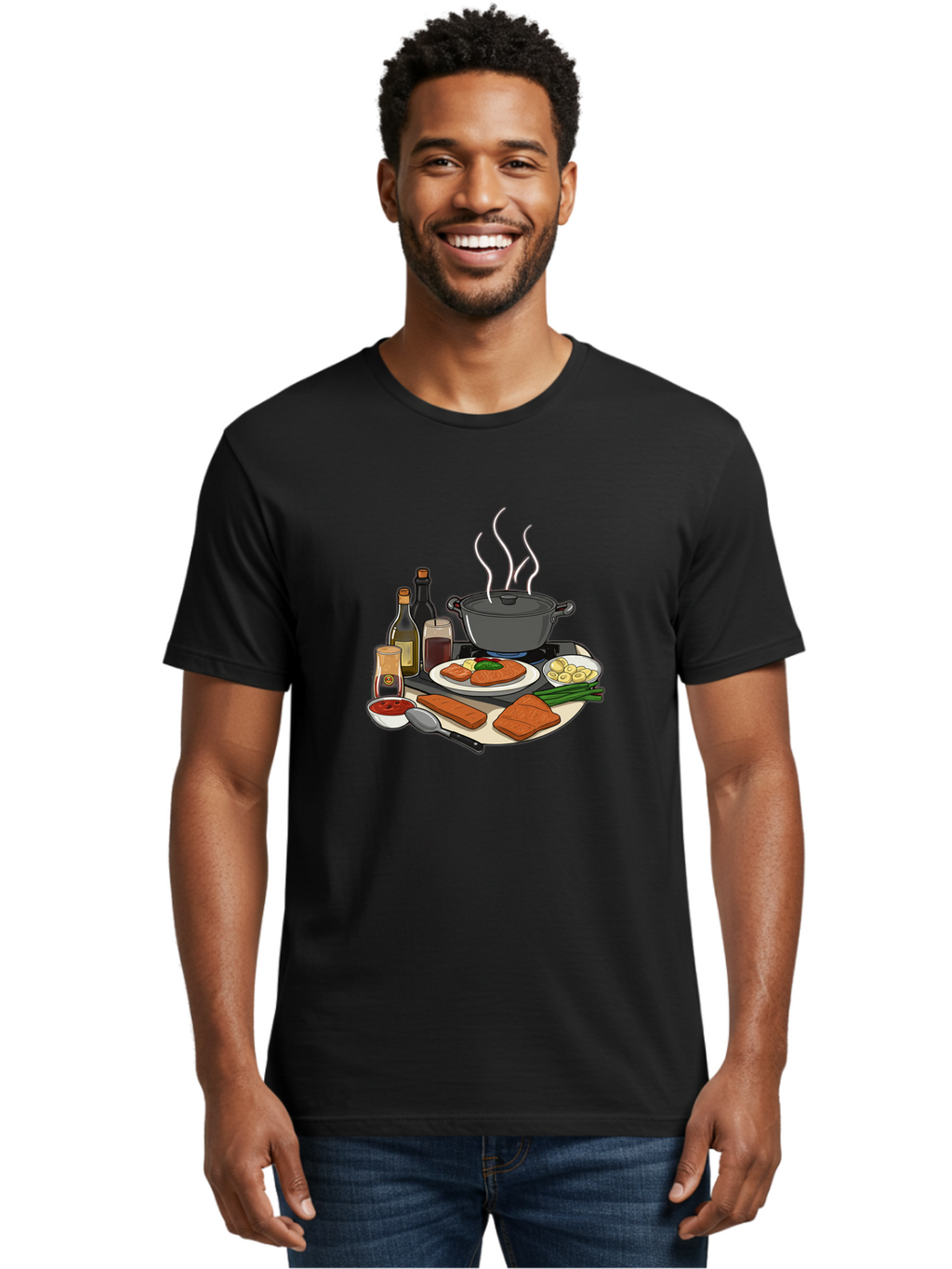 Salmon-Dish Men'S Graphic Tee, 100% Cotton, Comfortable Casual Summer Wear, Machine Washable, Salmon Fillet, Cooking Salmon, Gourmet Cooking, Kitchen Utensils, Salmon Recipe, Delicious Salmon, Gourmet Ingredients, Cooking Essentials, Bac386