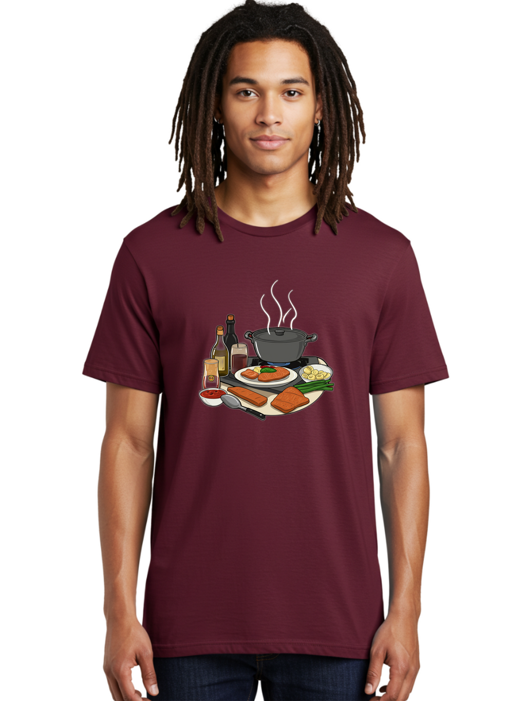 Salmon-Dish Men'S Graphic Tee, 100% Cotton, Comfortable Casual Summer Wear, Machine Washable, Salmon Fillet, Cooking Salmon, Gourmet Cooking, Kitchen Utensils, Salmon Recipe, Delicious Salmon, Gourmet Ingredients, Cooking Essentials, Bac386