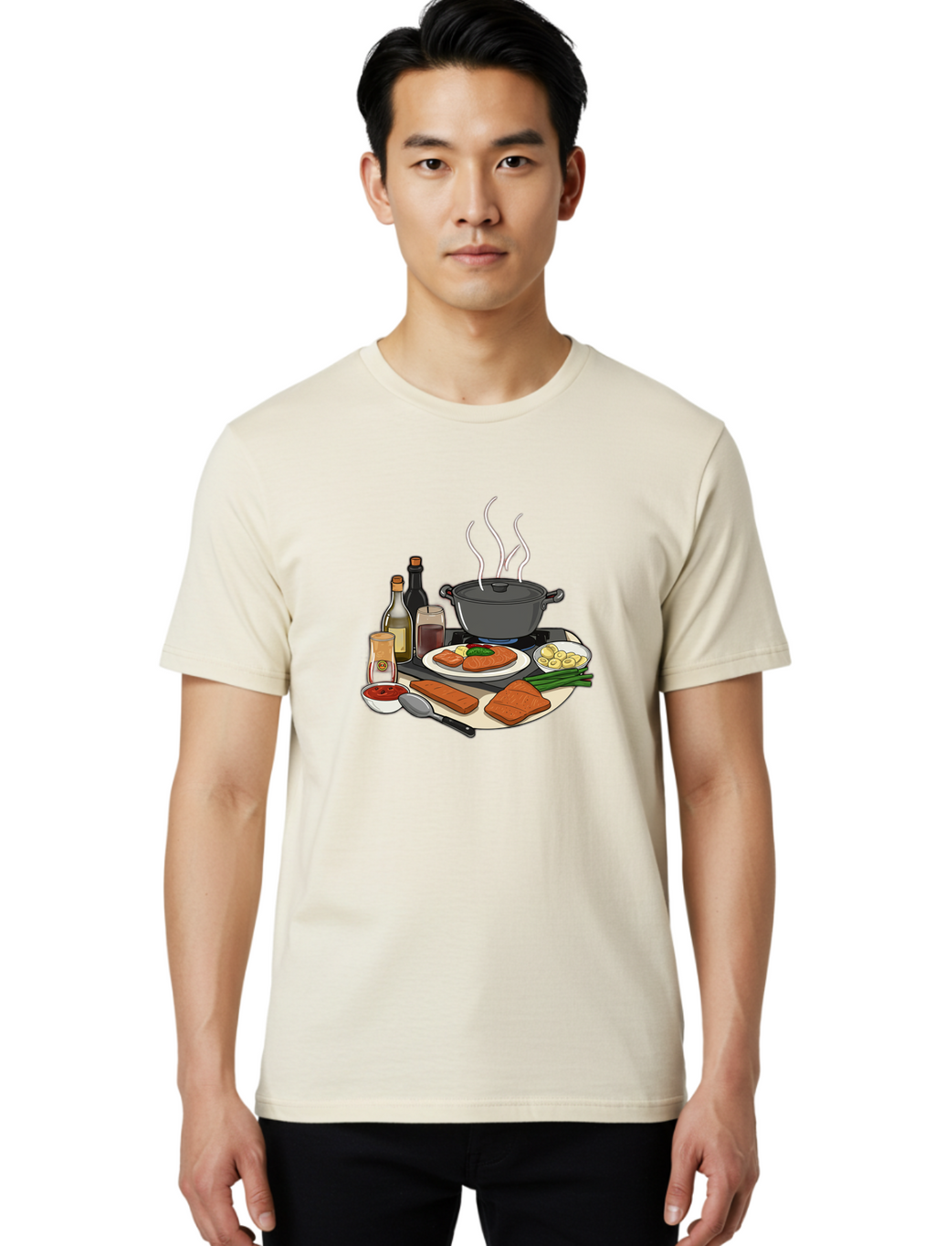 Salmon-Dish Men'S Graphic Tee, 100% Cotton, Comfortable Casual Summer Wear, Machine Washable, Salmon Fillet, Cooking Salmon, Gourmet Cooking, Kitchen Utensils, Salmon Recipe, Delicious Salmon, Gourmet Ingredients, Cooking Essentials, Bac386
