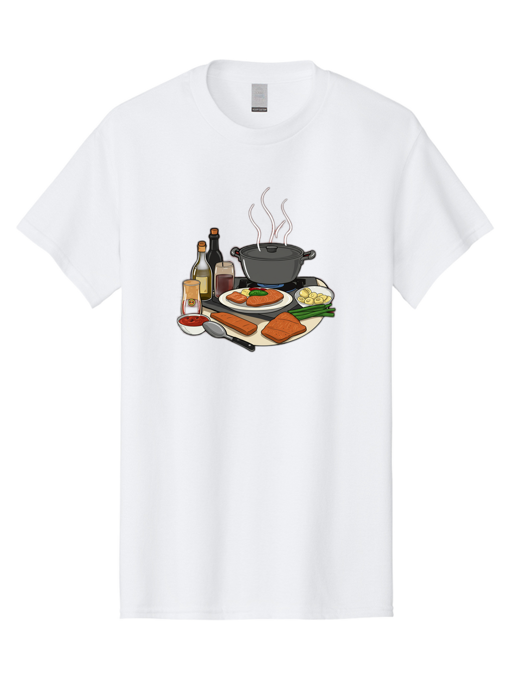 Salmon-Dish Men'S Graphic Tee, 100% Cotton, Comfortable Casual Summer Wear, Machine Washable, Salmon Fillet, Cooking Salmon, Gourmet Cooking, Kitchen Utensils, Salmon Recipe, Delicious Salmon, Gourmet Ingredients, Cooking Essentials, Bac386
