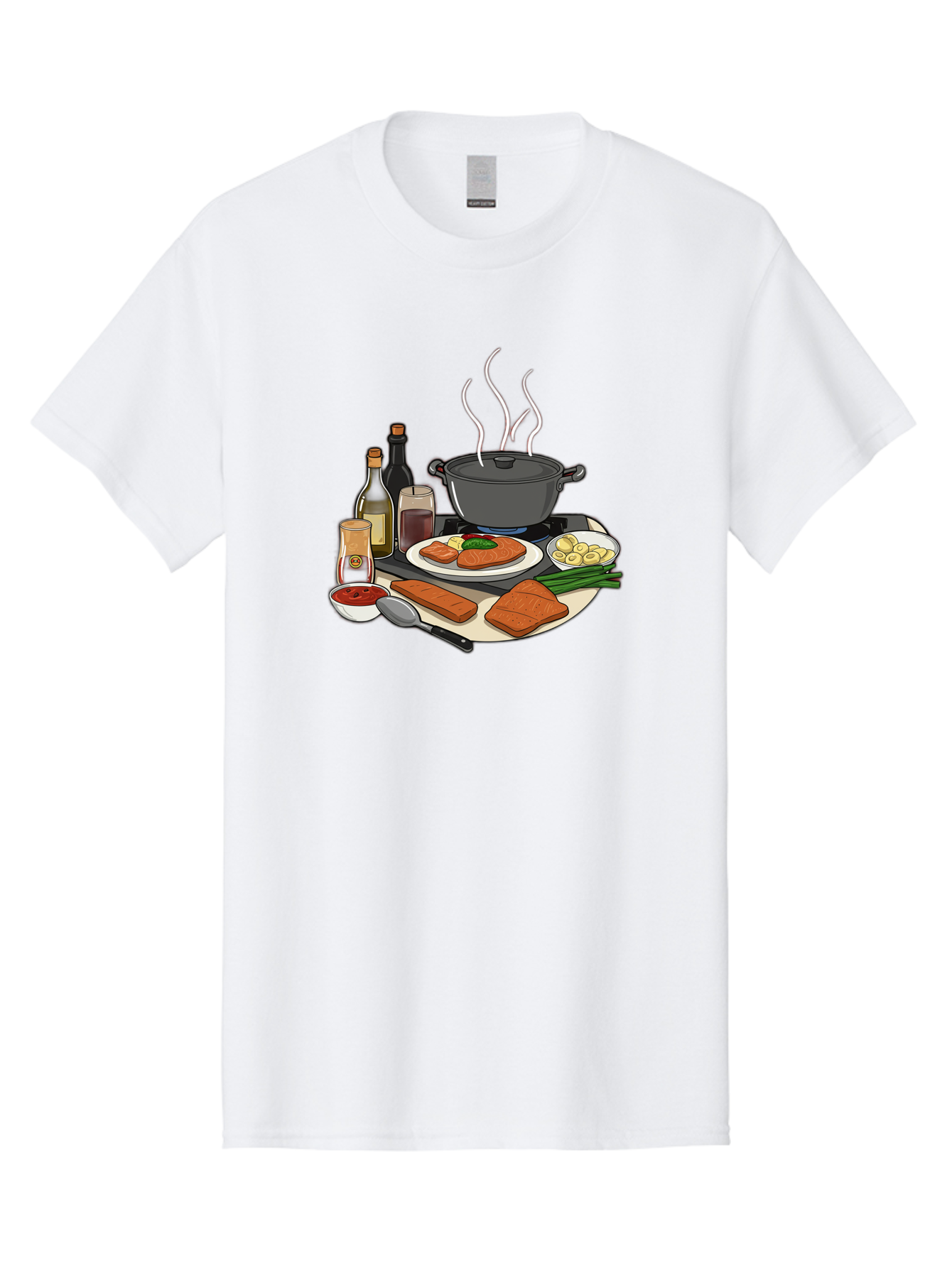 Salmon-Dish Men'S Graphic Tee, 100% Cotton, Comfortable Casual Summer Wear, Machine Washable, Salmon Fillet, Cooking Salmon, Gourmet Cooking, Kitchen Utensils, Salmon Recipe, Delicious Salmon, Gourmet Ingredients, Cooking Essentials, Bac386