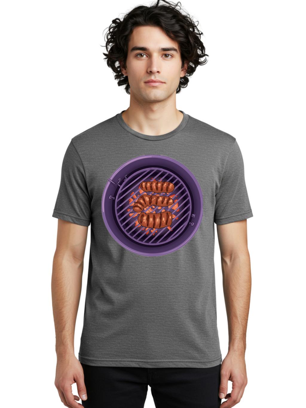 Sausages-On-Grill Men'S Graphic Tee, 100% Cotton, Comfortable Casual Summer Wear, Machine Washable, Sausages On Barbecue Grill, Grilled Sausages, Barbecue Cooking, Outdoor Cooking, Summer Food, Grilled Food, Food On Grill, Barbecue Grill Bac398