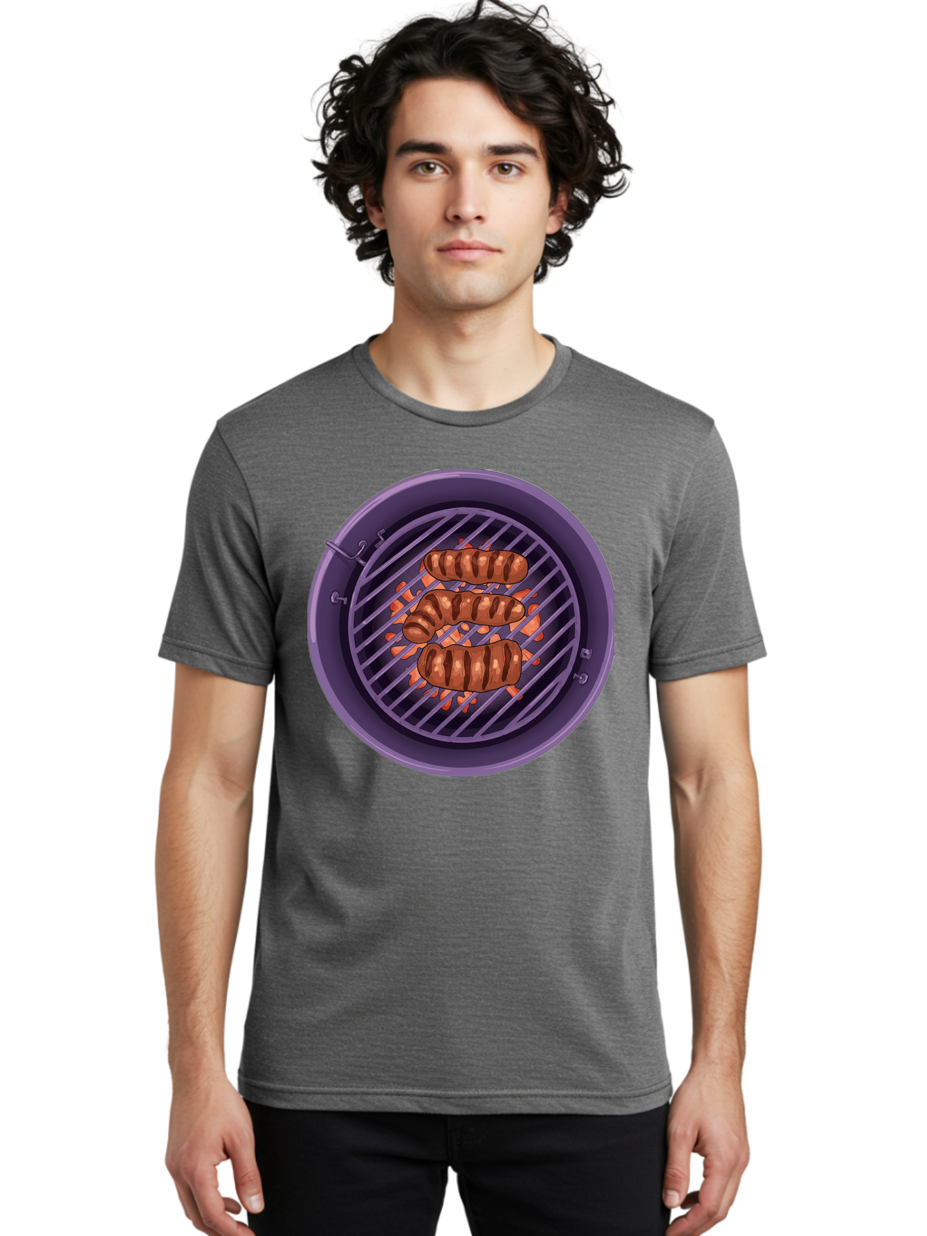 Sausages-On-Grill Men'S Graphic Tee, 100% Cotton, Comfortable Casual Summer Wear, Machine Washable, Sausages On Barbecue Grill, Grilled Sausages, Barbecue Cooking, Outdoor Cooking, Summer Food, Grilled Food, Food On Grill, Barbecue Grill Bac398