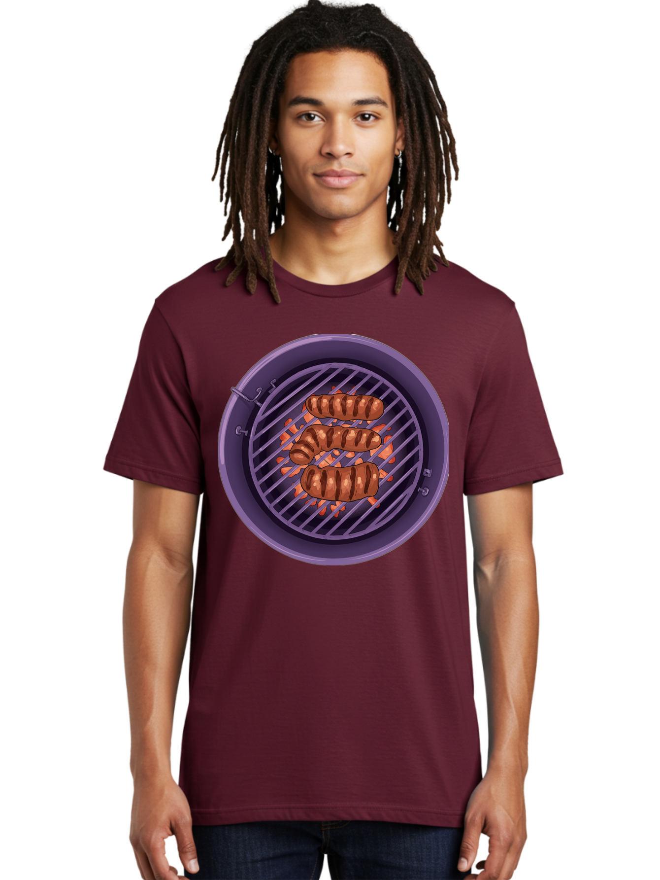 Sausages-On-Grill Men'S Graphic Tee, 100% Cotton, Comfortable Casual Summer Wear, Machine Washable, Sausages On Barbecue Grill, Grilled Sausages, Barbecue Cooking, Outdoor Cooking, Summer Food, Grilled Food, Food On Grill, Barbecue Grill Bac398