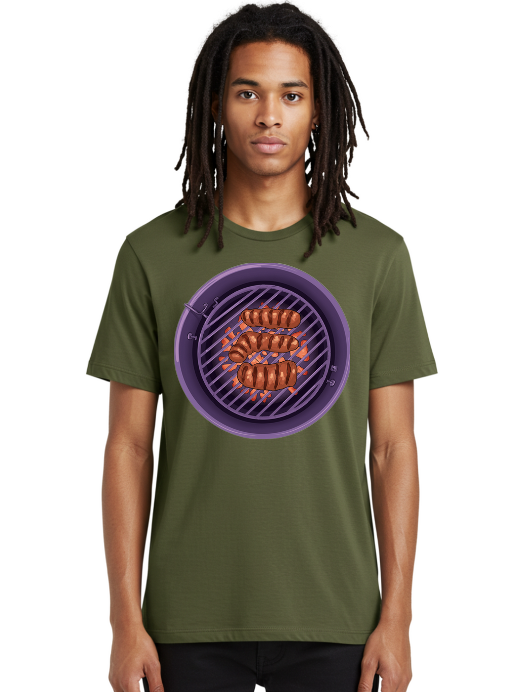 Sausages-On-Grill Men'S Graphic Tee, 100% Cotton, Comfortable Casual Summer Wear, Machine Washable, Sausages On Barbecue Grill, Grilled Sausages, Barbecue Cooking, Outdoor Cooking, Summer Food, Grilled Food, Food On Grill, Barbecue Grill Bac398