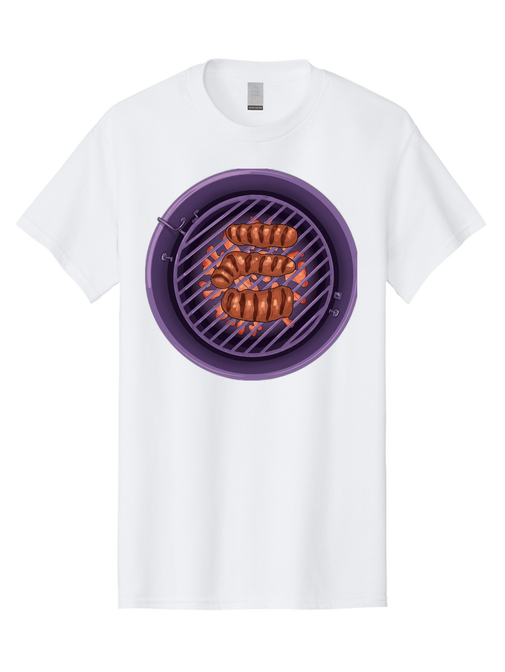 Sausages-On-Grill Men'S Graphic Tee, 100% Cotton, Comfortable Casual Summer Wear, Machine Washable, Sausages On Barbecue Grill, Grilled Sausages, Barbecue Cooking, Outdoor Cooking, Summer Food, Grilled Food, Food On Grill, Barbecue Grill Bac398