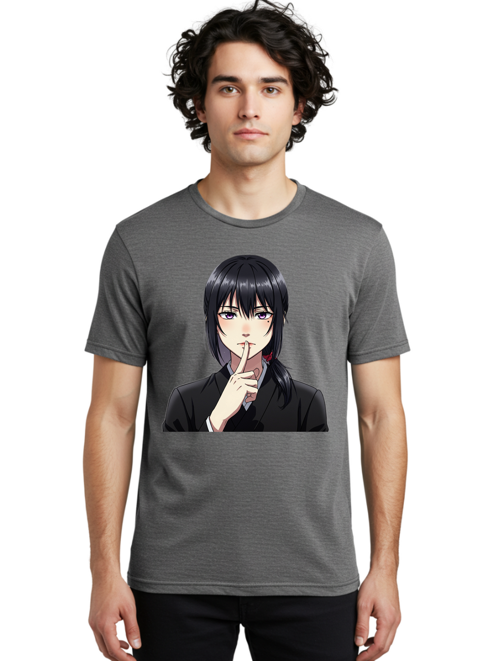 Shh-Girl Men'S Graphic Tee, 100% Cotton, Comfortable Casual Summer Wear, Machine Washable, Anime Girl, Shh Gesture, Finger To Lips, Silence Indicator, Black Hair, Business Attire, Corporate Style, Secret Keeper, Quiet Sign, Manga Character Bac401