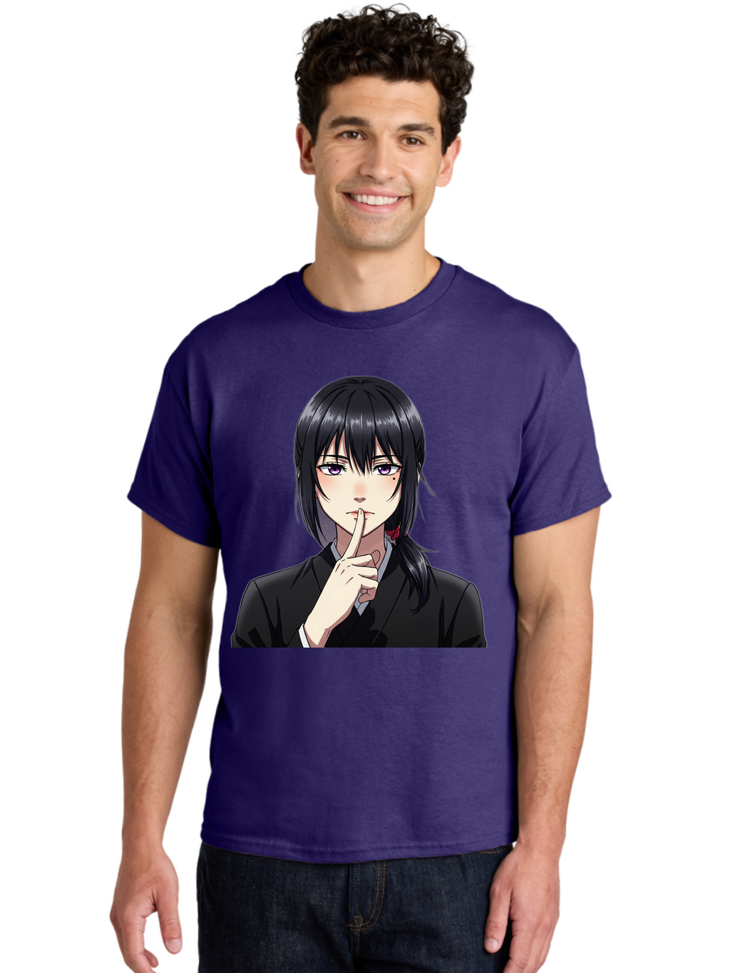 Shh-Girl Men'S Graphic Tee, 100% Cotton, Comfortable Casual Summer Wear, Machine Washable, Anime Girl, Shh Gesture, Finger To Lips, Silence Indicator, Black Hair, Business Attire, Corporate Style, Secret Keeper, Quiet Sign, Manga Character Bac401