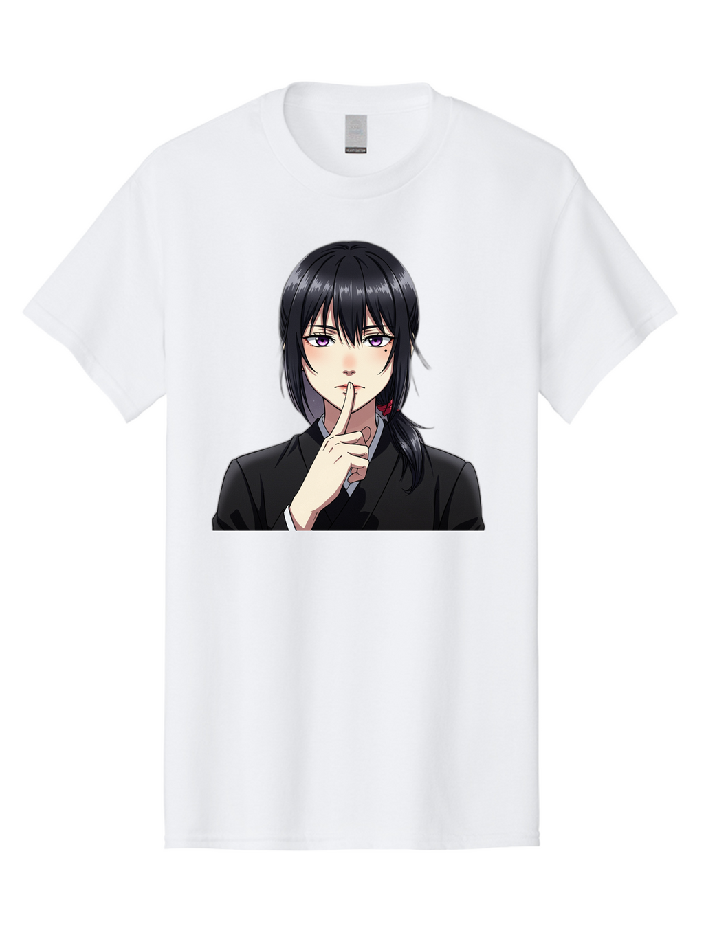 Shh-Girl Men'S Graphic Tee, 100% Cotton, Comfortable Casual Summer Wear, Machine Washable, Anime Girl, Shh Gesture, Finger To Lips, Silence Indicator, Black Hair, Business Attire, Corporate Style, Secret Keeper, Quiet Sign, Manga Character Bac401