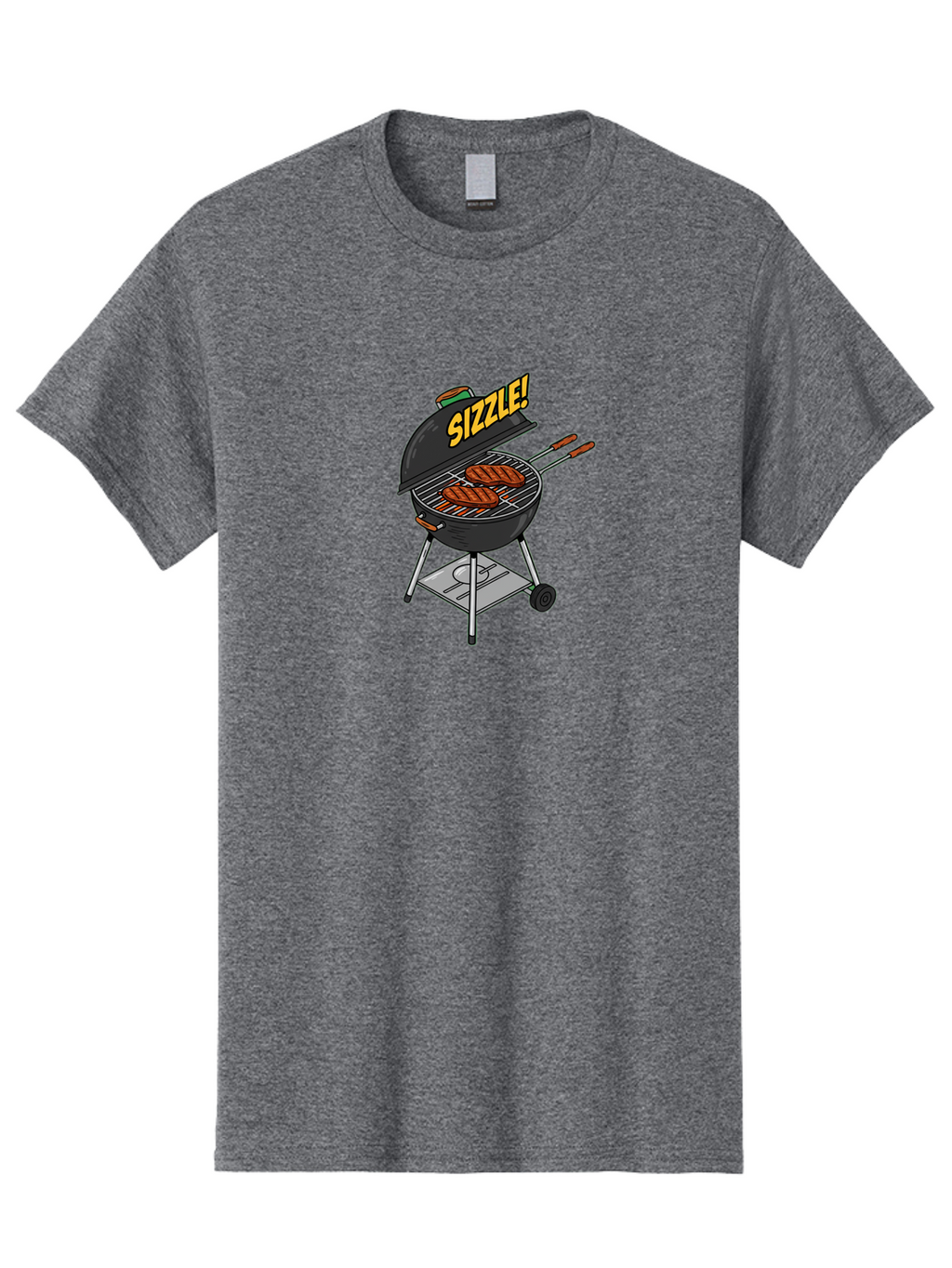 Sizzle-1 Men'S Graphic Tee, 100% Cotton, Comfortable Casual Summer Wear, Machine Washable, Barbecue Grill, Grilled Sausages, Outdoor Cooking, Summer Food, Sizzling Meat, Barbecue Accessories, Cartoon Grill Bac407