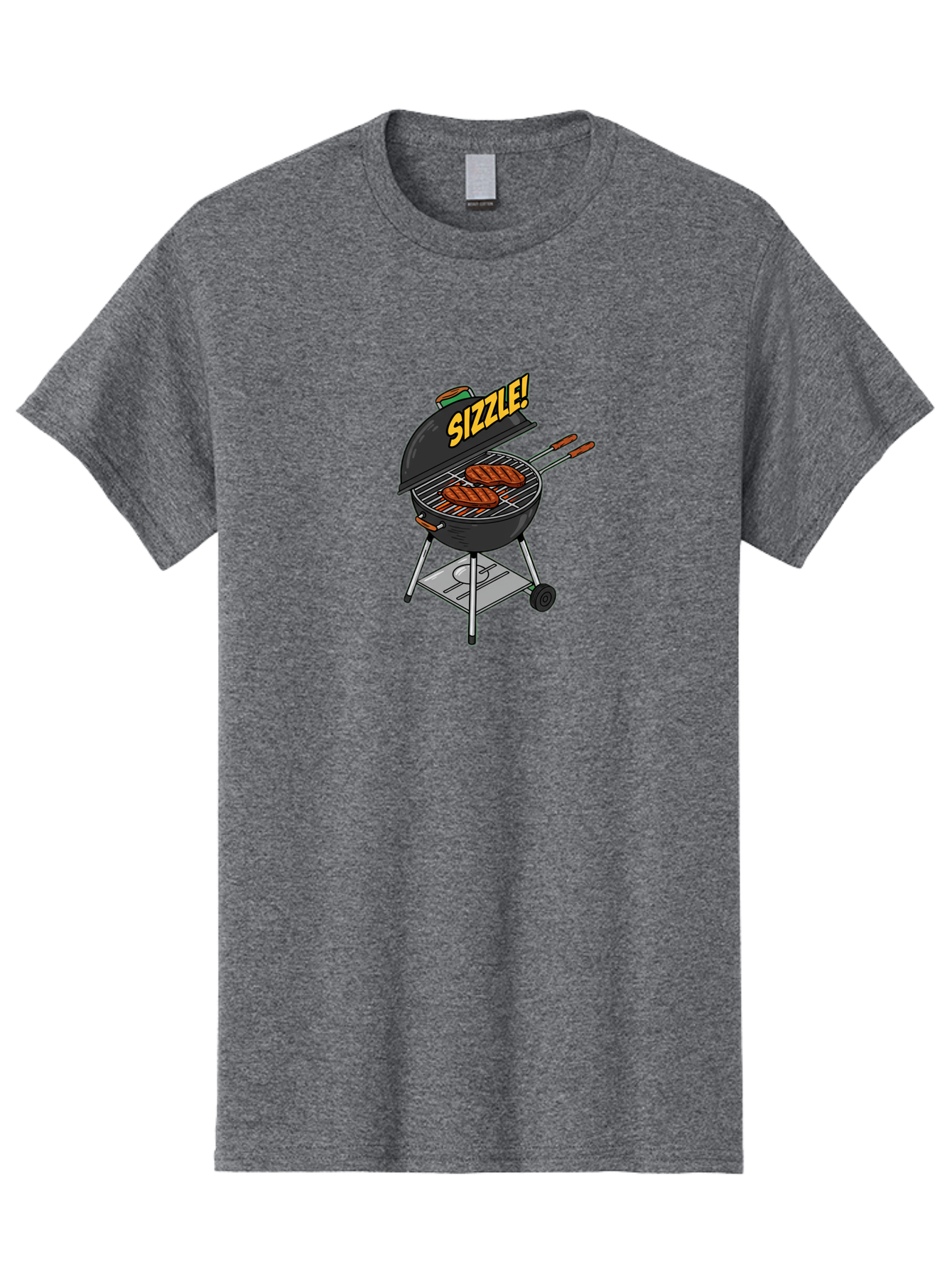 Sizzle-1 Men'S Graphic Tee, 100% Cotton, Comfortable Casual Summer Wear, Machine Washable, Barbecue Grill, Grilled Sausages, Outdoor Cooking, Summer Food, Sizzling Meat, Barbecue Accessories, Cartoon Grill Bac407