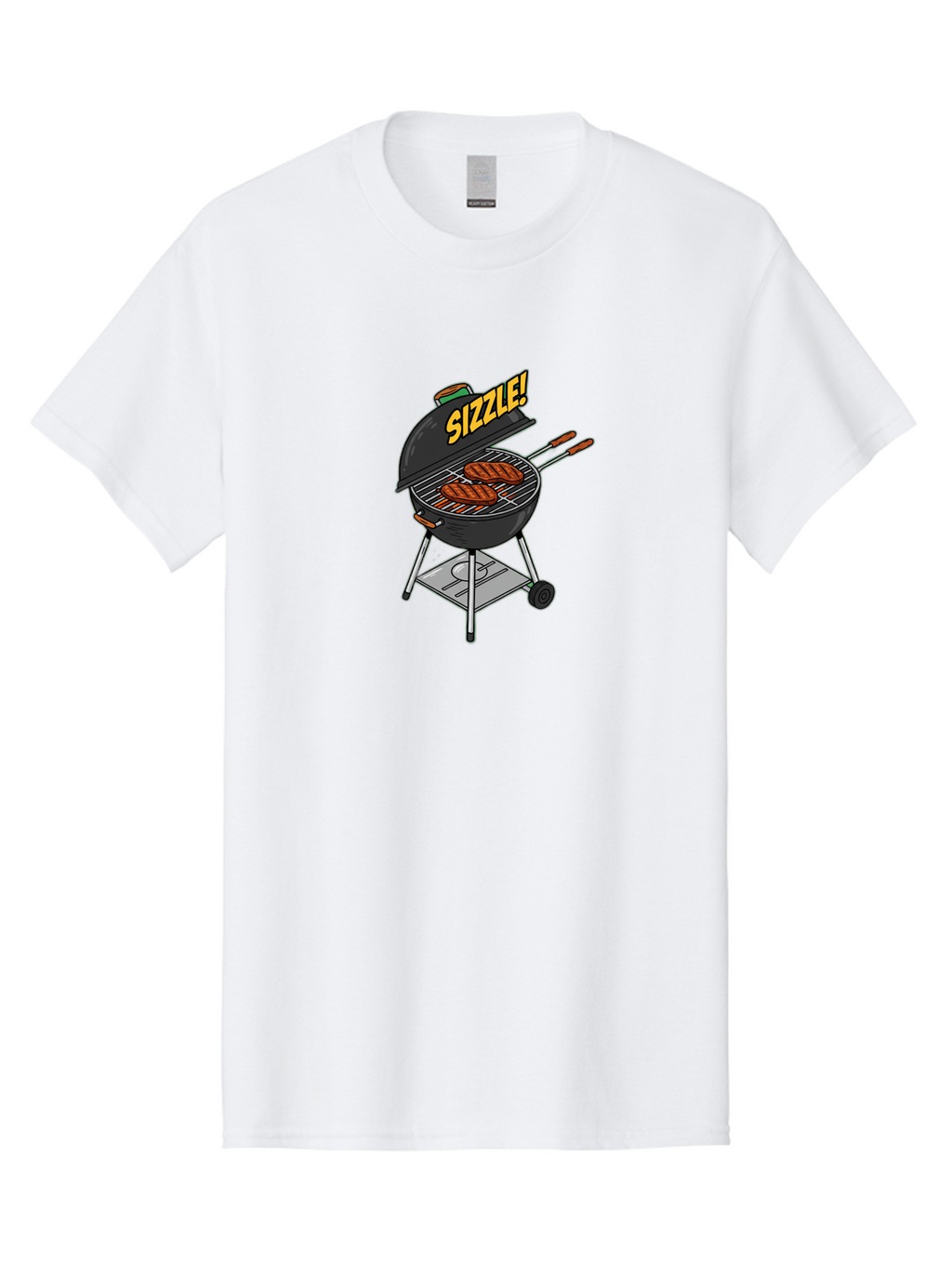Sizzle-1 Men'S Graphic Tee, 100% Cotton, Comfortable Casual Summer Wear, Machine Washable, Barbecue Grill, Grilled Sausages, Outdoor Cooking, Summer Food, Sizzling Meat, Barbecue Accessories, Cartoon Grill Bac407