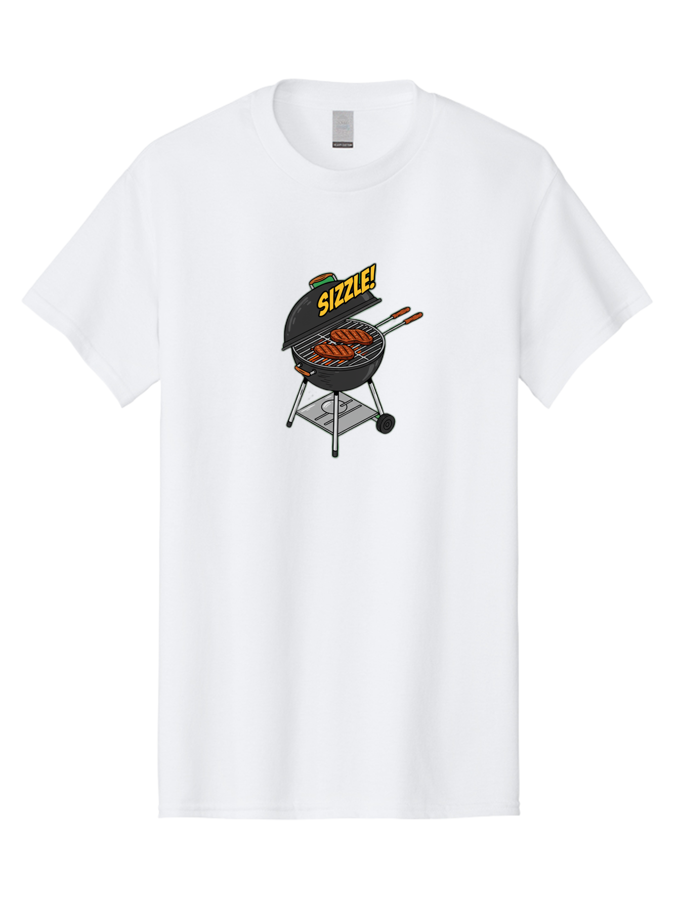 Sizzle-1 Men'S Graphic Tee, 100% Cotton, Comfortable Casual Summer Wear, Machine Washable, Barbecue Grill, Grilled Sausages, Outdoor Cooking, Summer Food, Sizzling Meat, Barbecue Accessories, Cartoon Grill Bac407